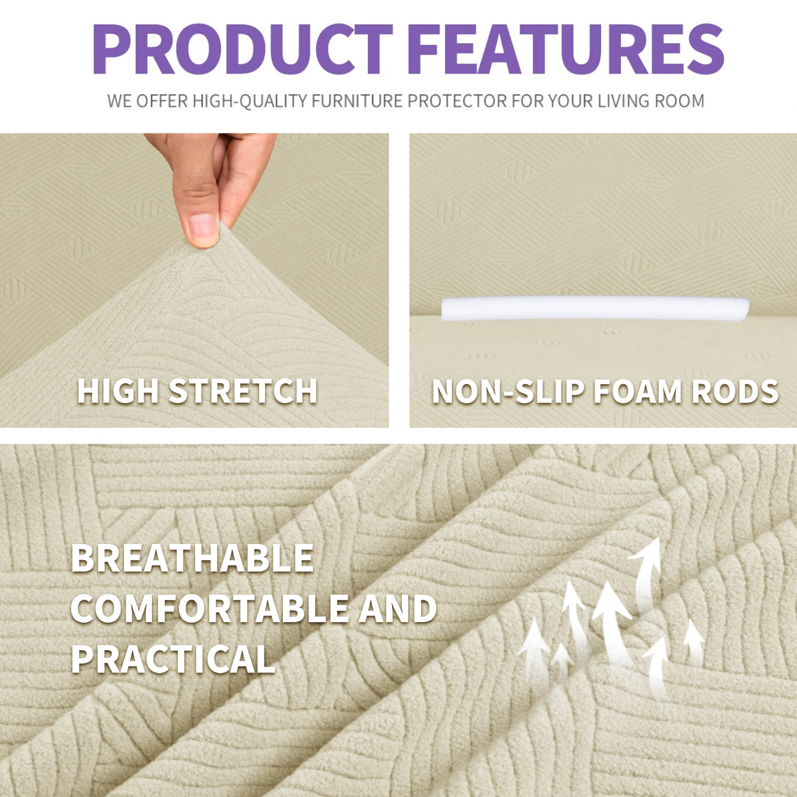 YSTYLE Hoch Stretch 3-Sitzer Sofa Bezug Anti-Rutsch Waschbar