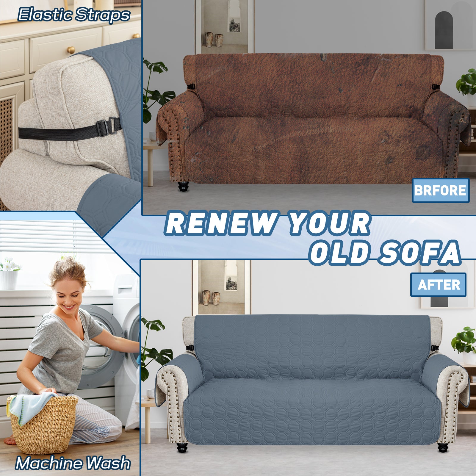 YSTYLE imperméable 2 Seater canapé couverture with accoudoirs antidérapant