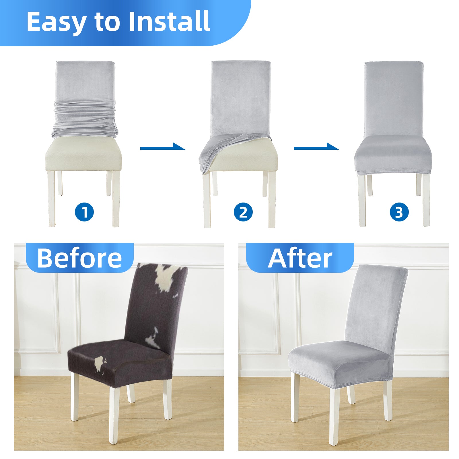 YSTYLE 6 pezzi di coprisedie in velluto elasticizzato con schienale