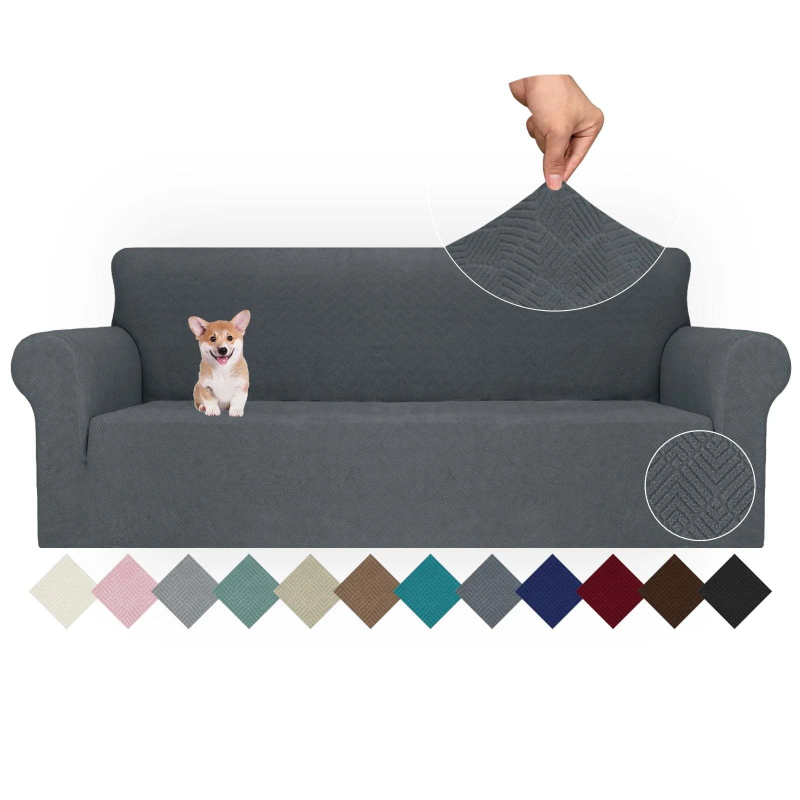 YSTYLE Stretch 4 Seater Sofa Cover with Armrests Anti-Slip Washable-YSTYLE