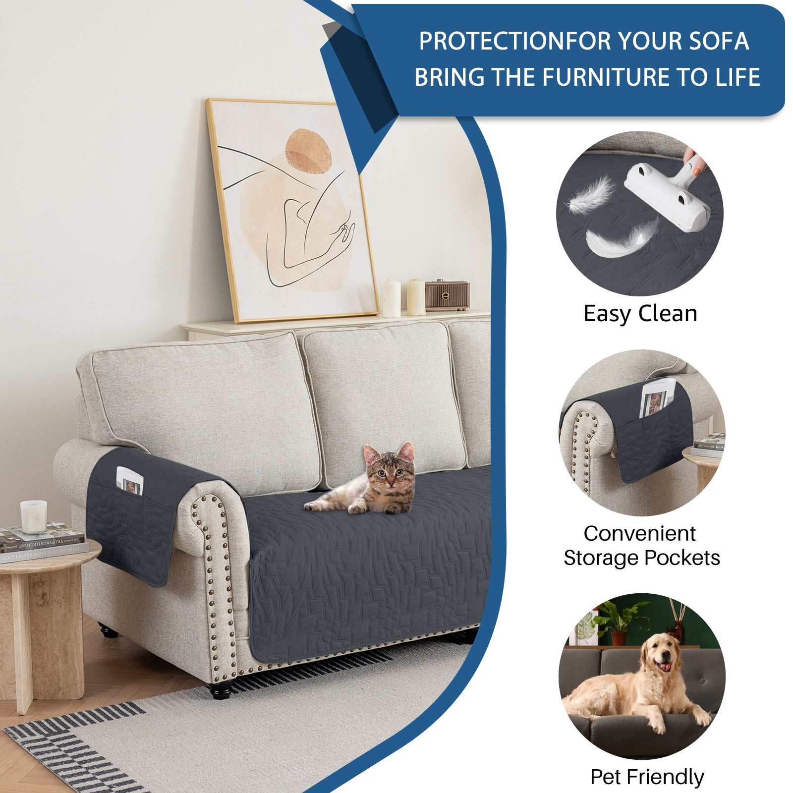 YSTYLE imperméable 3 Seater Armchair couverture antidérapant for Pet protection