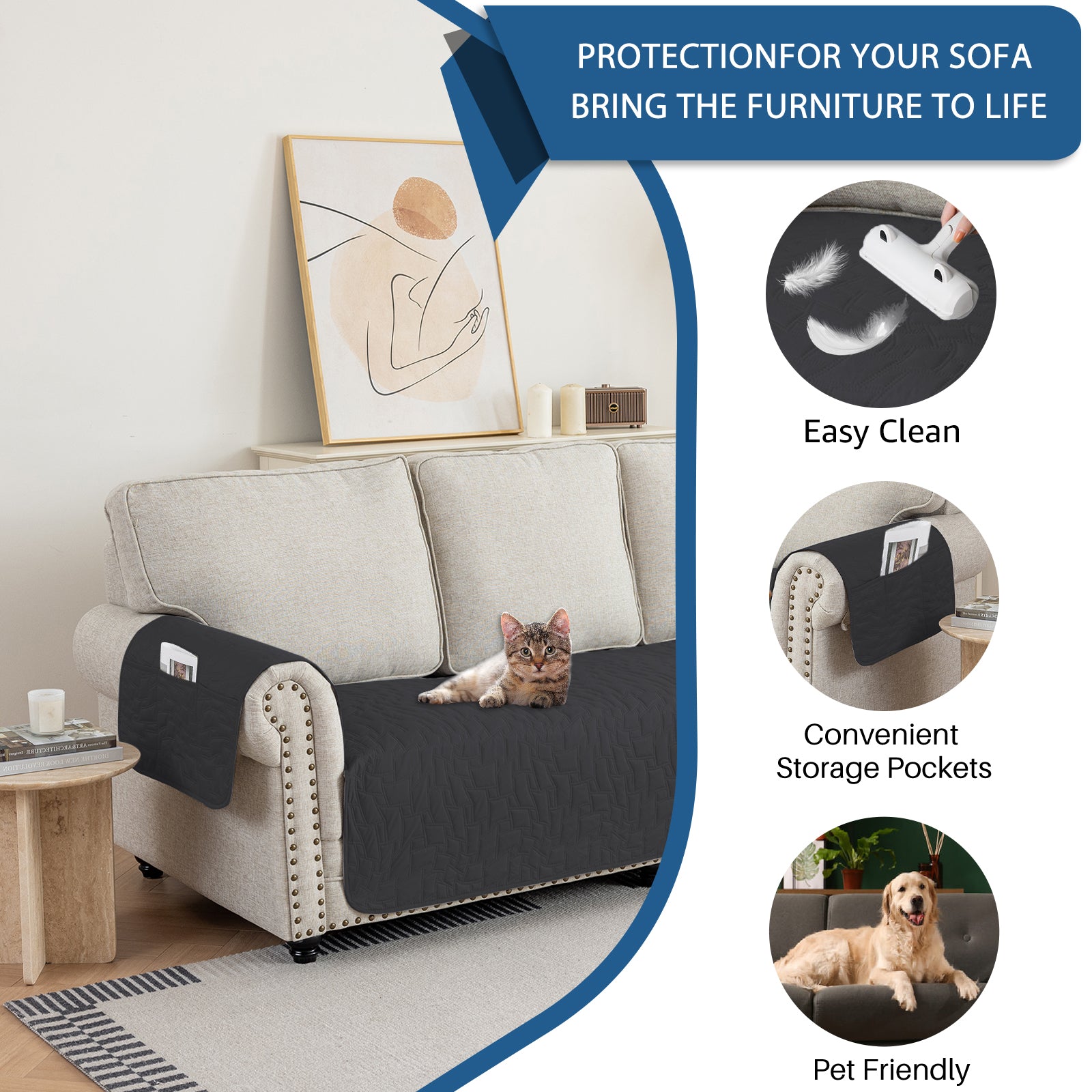 YSTYLE imperméable 3 Seater Armchair couverture antidérapant for Pet protection