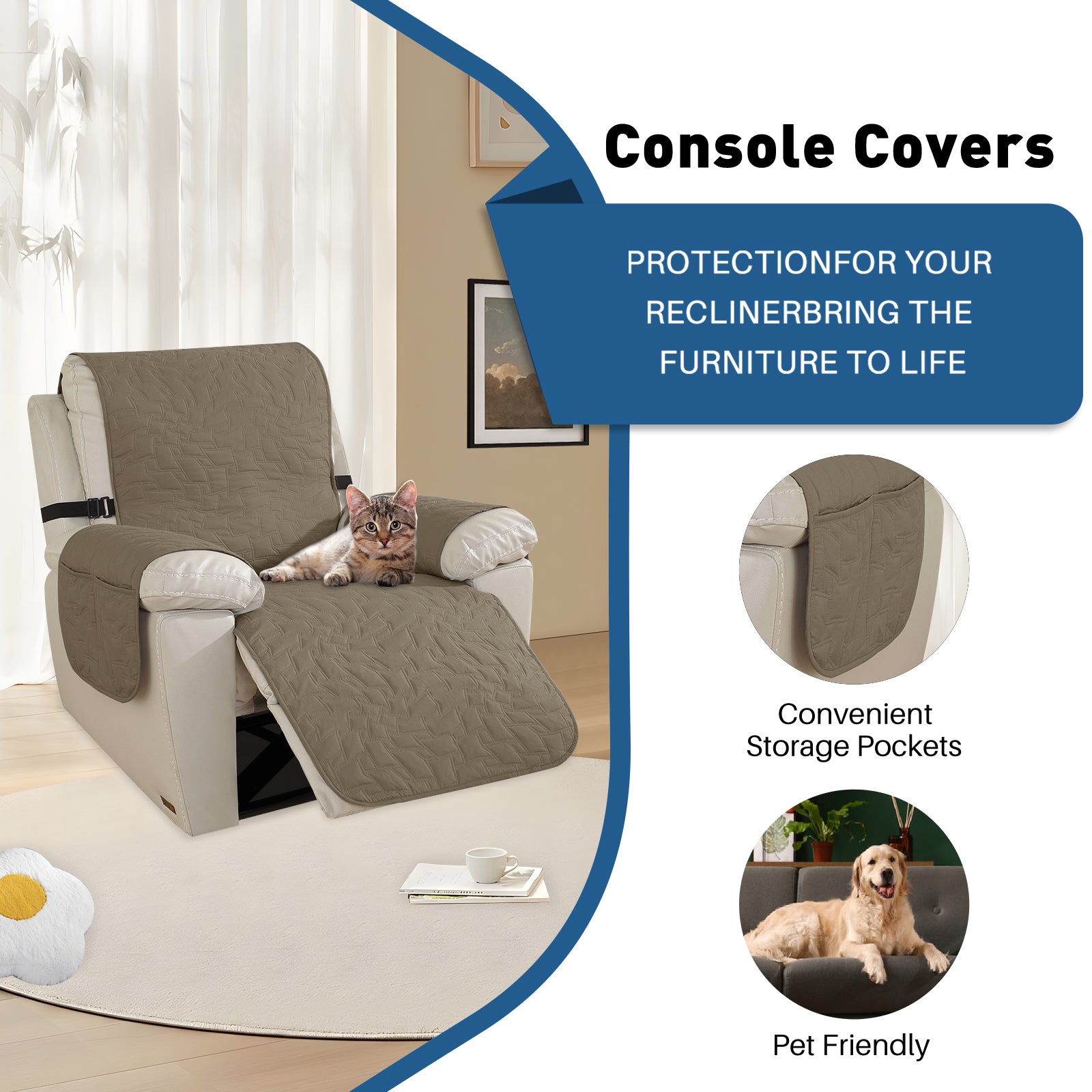 YSTYLE imperméable Large Reclining Armchair couverture Non Slip protection