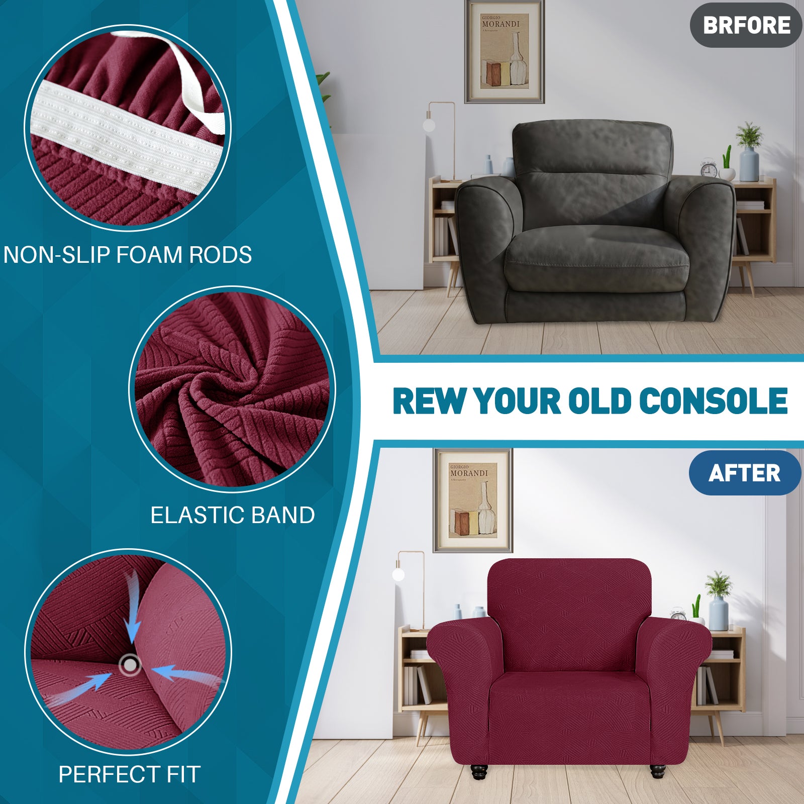 YSTYLE Hoch Stretch 1-Sitzer Sessel Bezug Anti-Rutsch Waschbar