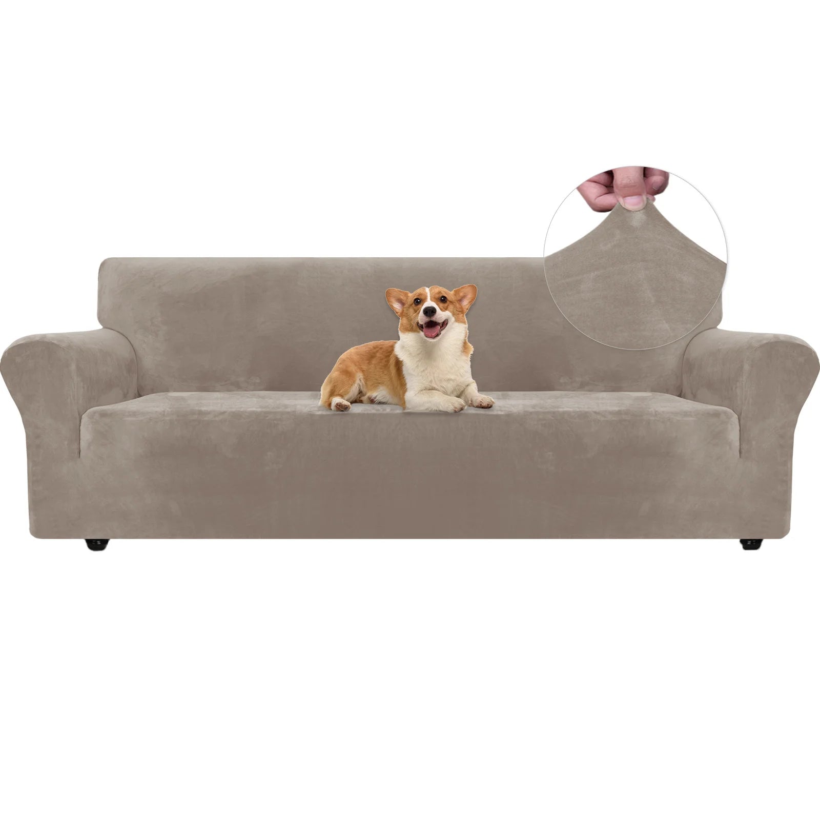 YSTYLE Velvet 4 Seater Sofa Cover – Stretch Fit, Anti-Scratch, Pet-Friendly, Non-Slip, Washable