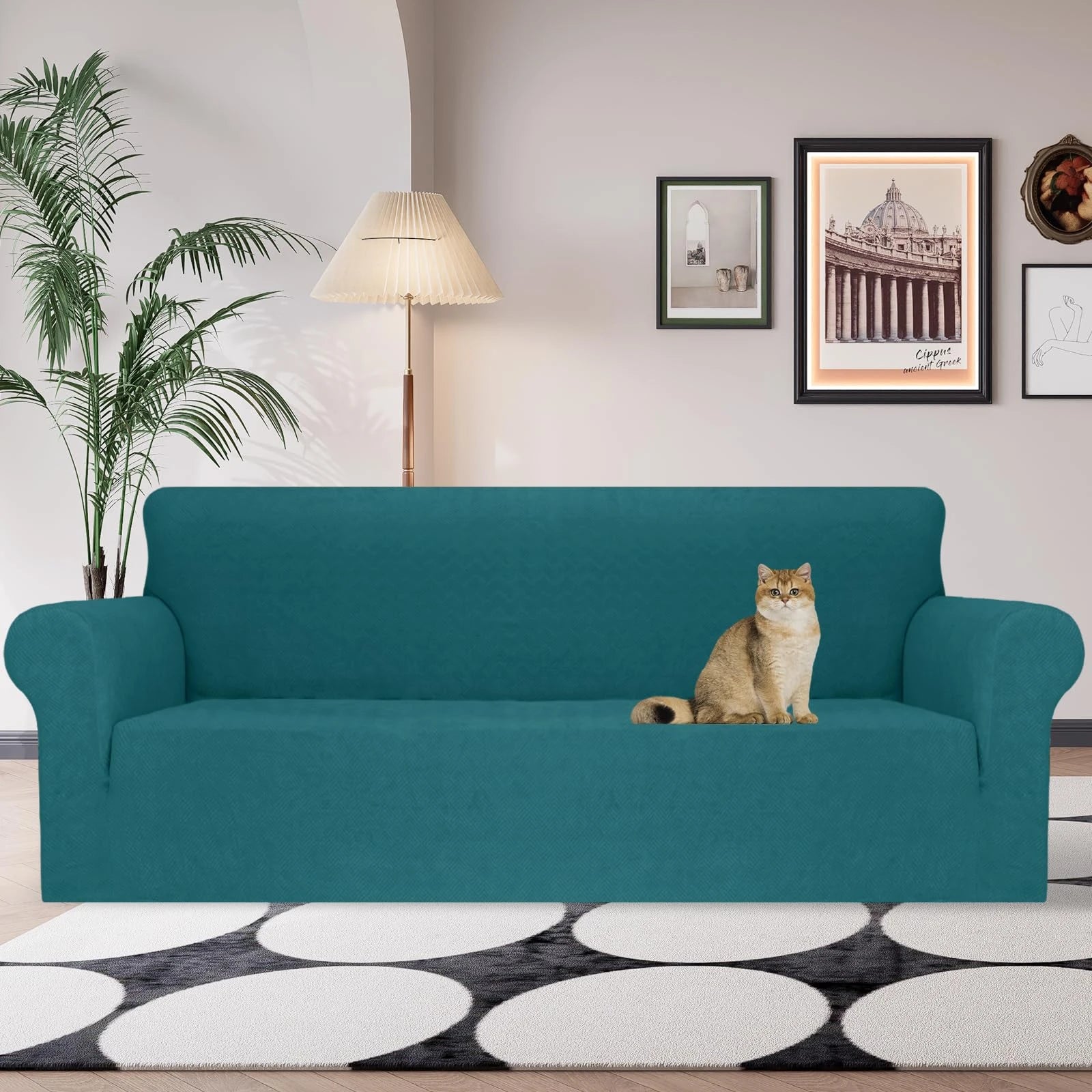 YSTYLE Stretch 4 Seater Sofa Cover with Armrests Anti-Slip Washable-YSTYLE