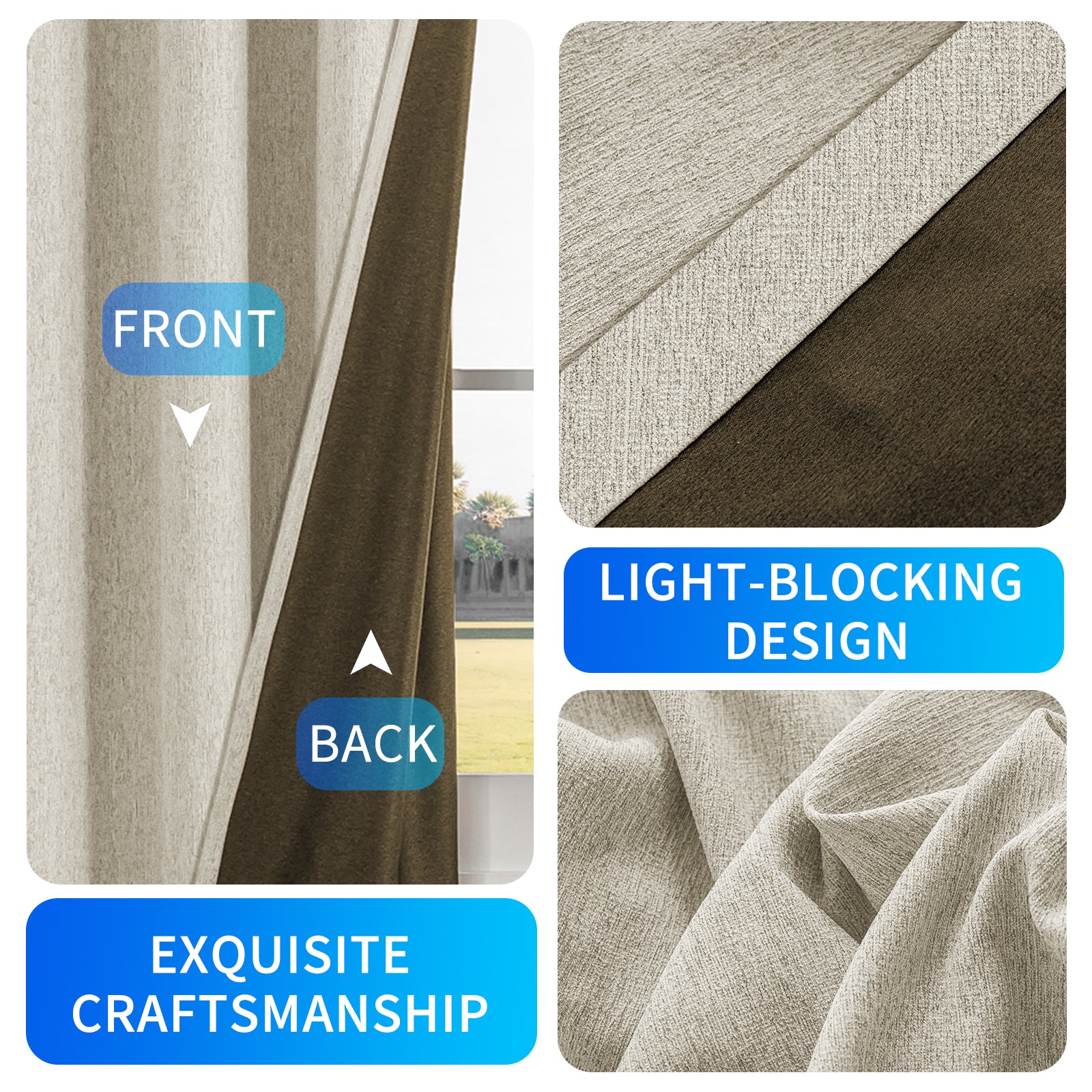 Ystyle 2 Pieces Linen Blackout Curtains Thermal-YSTYLE