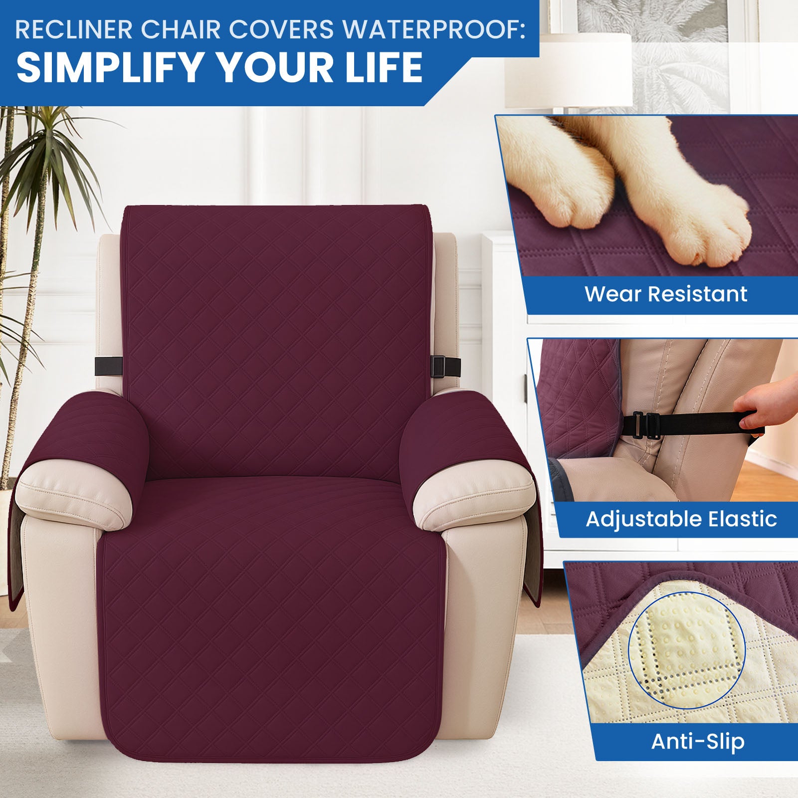 YSTYLE Waterproof Armchair Cover with Pockets and Non Slip Backing-YSTYLE