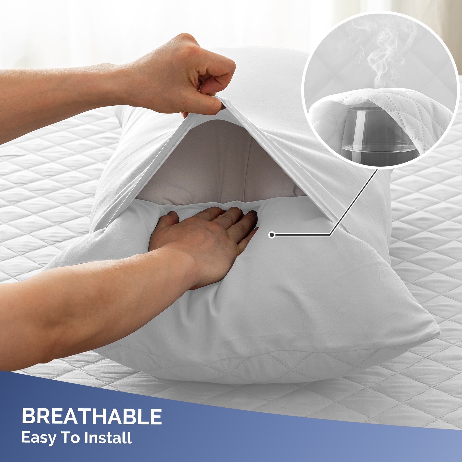 YSTYLE 2 Waterproof Pillowcases 50x80cm Breathable Anti Mite-YSTYLE