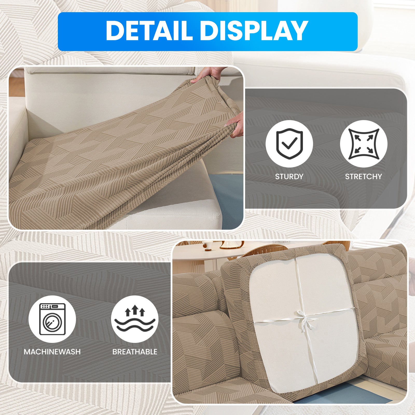 Ystyle Elastic Sofa Seat Cover, Universal Living Room Cushion Cover, Separate Sofa Cushion Slipcovers, Non-Slip, Stain-Resistant, Super Soft & Washable(2 Pieces+Chaise longue)