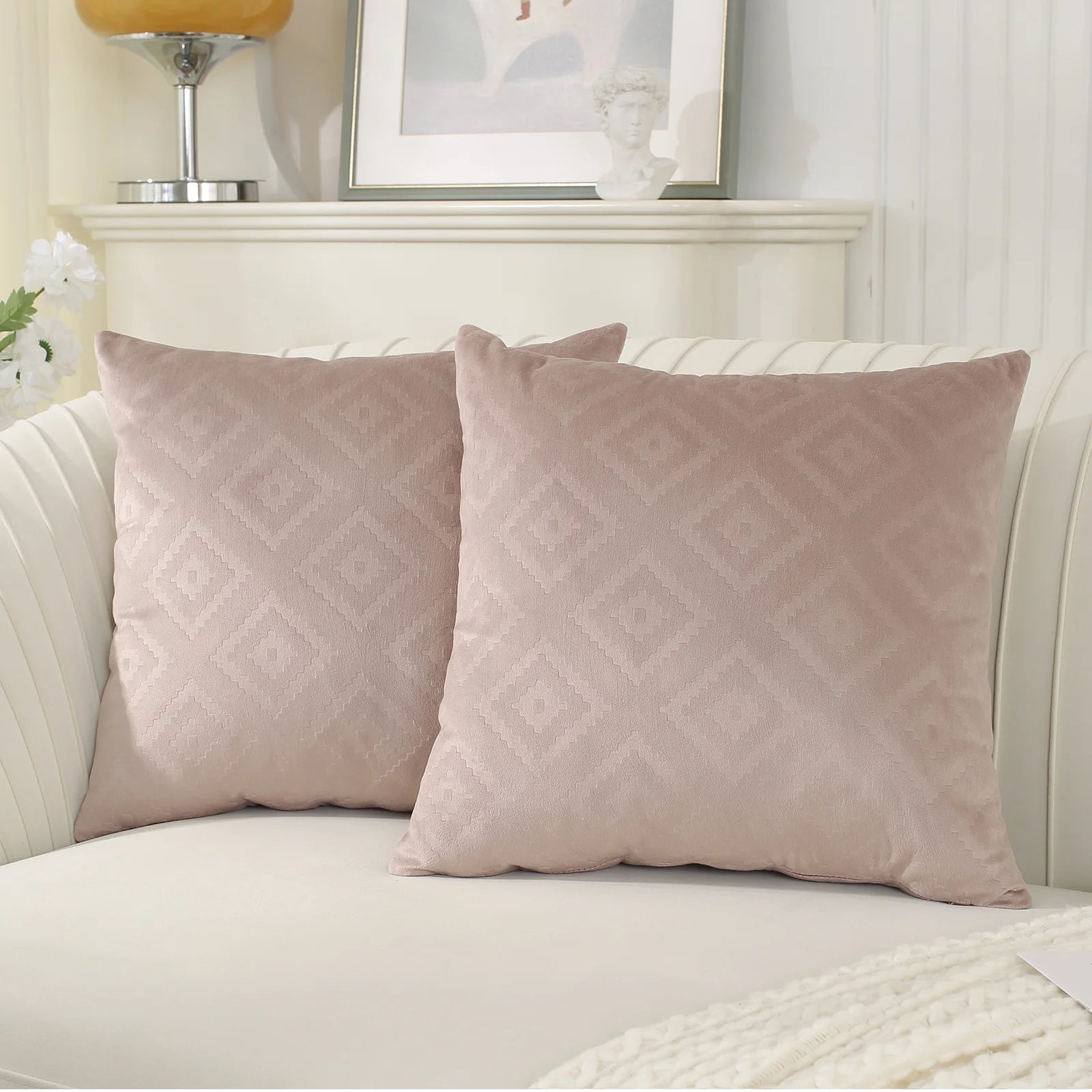 YSTYLE Velvet Sofa Cushion Covers, Decorative Throw Pillow Covers, 2 pcs, Hidden Zipper-Square shape