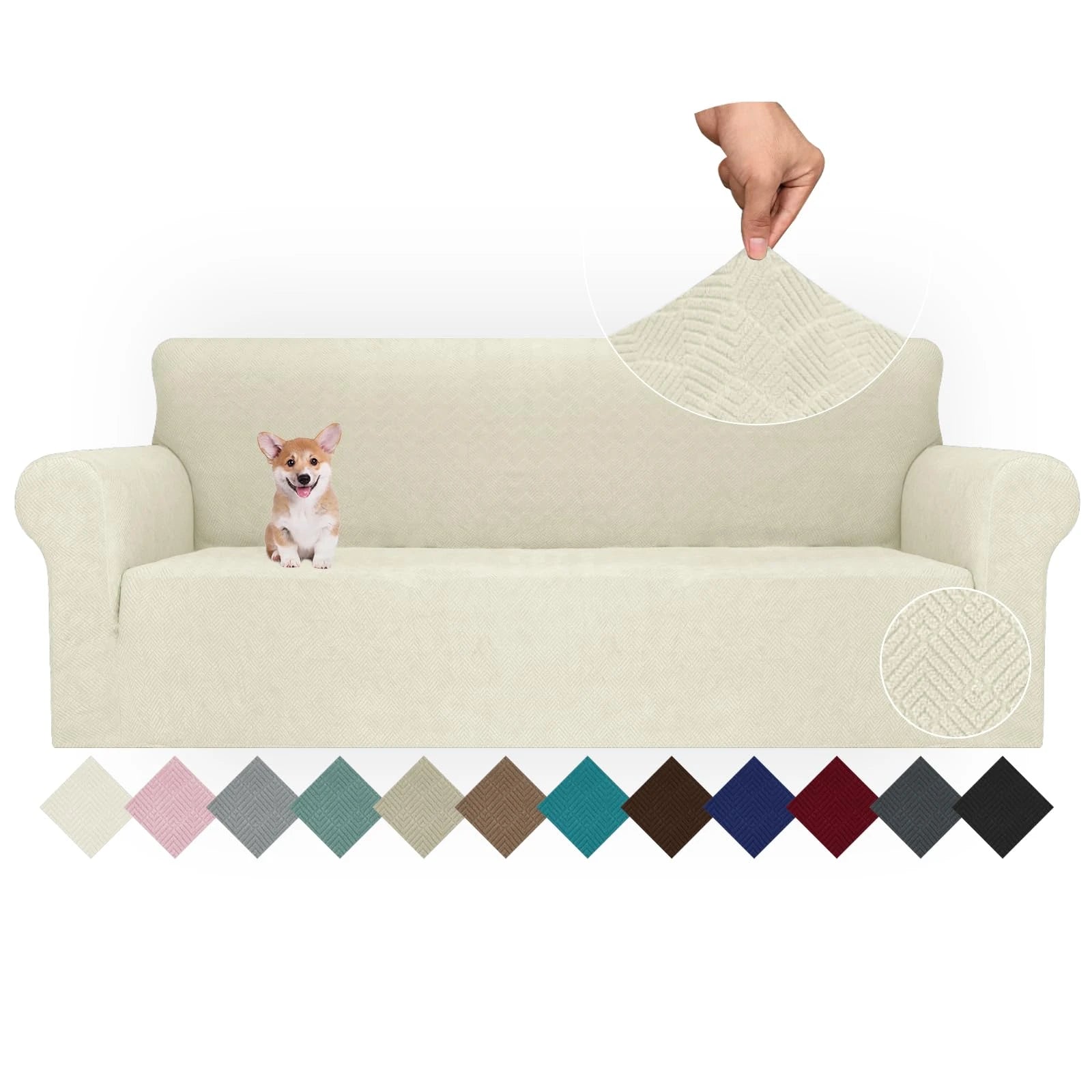 YSTYLE Stretch 4 Seater Sofa Cover with Armrests Anti-Slip Washable-YSTYLE