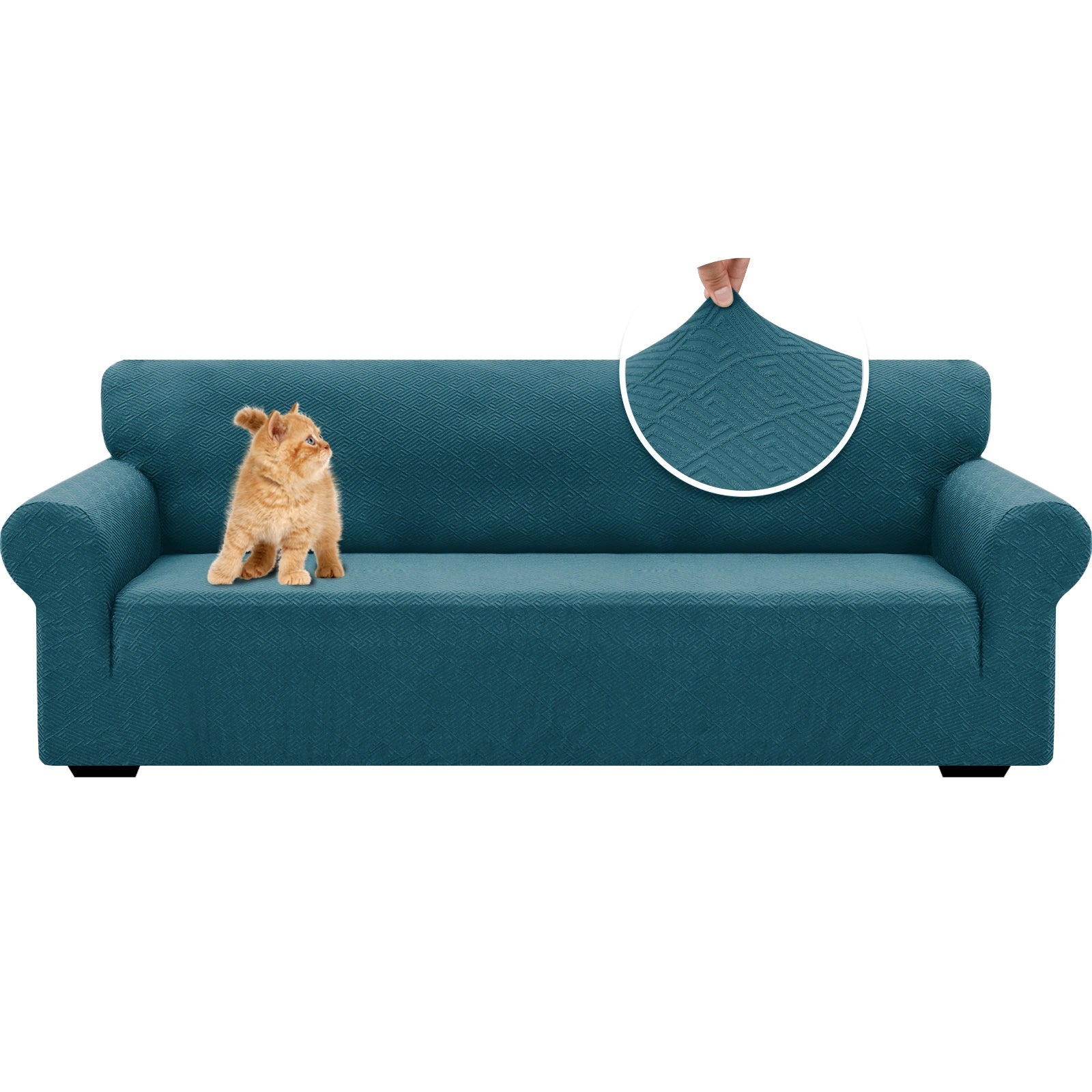 YSTYLE Stretch 4 Seater Sofa Cover with Armrests Geometric Jacquard Pattern-YSTYLE