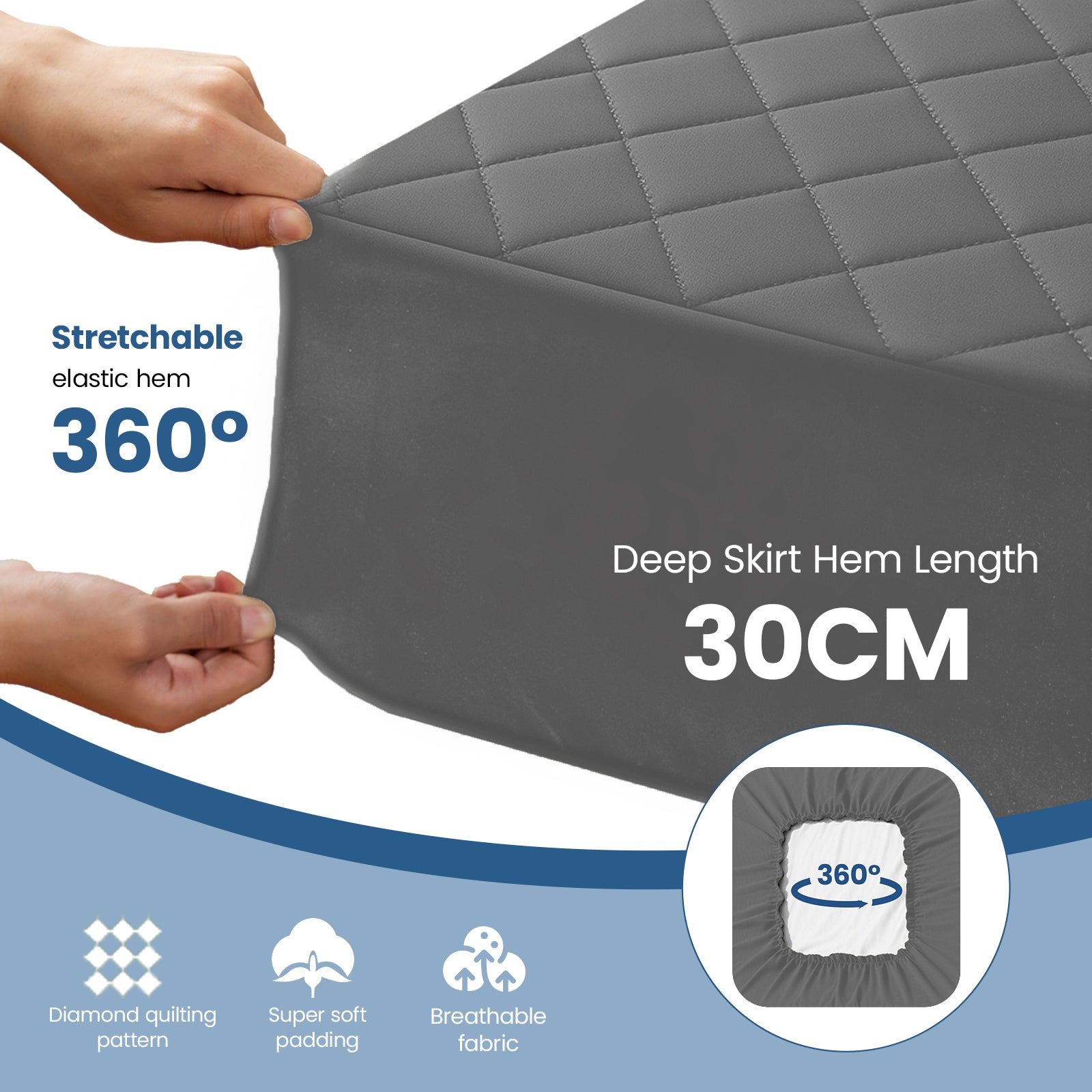 Waterproof Quilted Mattress Protector with Deep Pocket Elastic Fit
