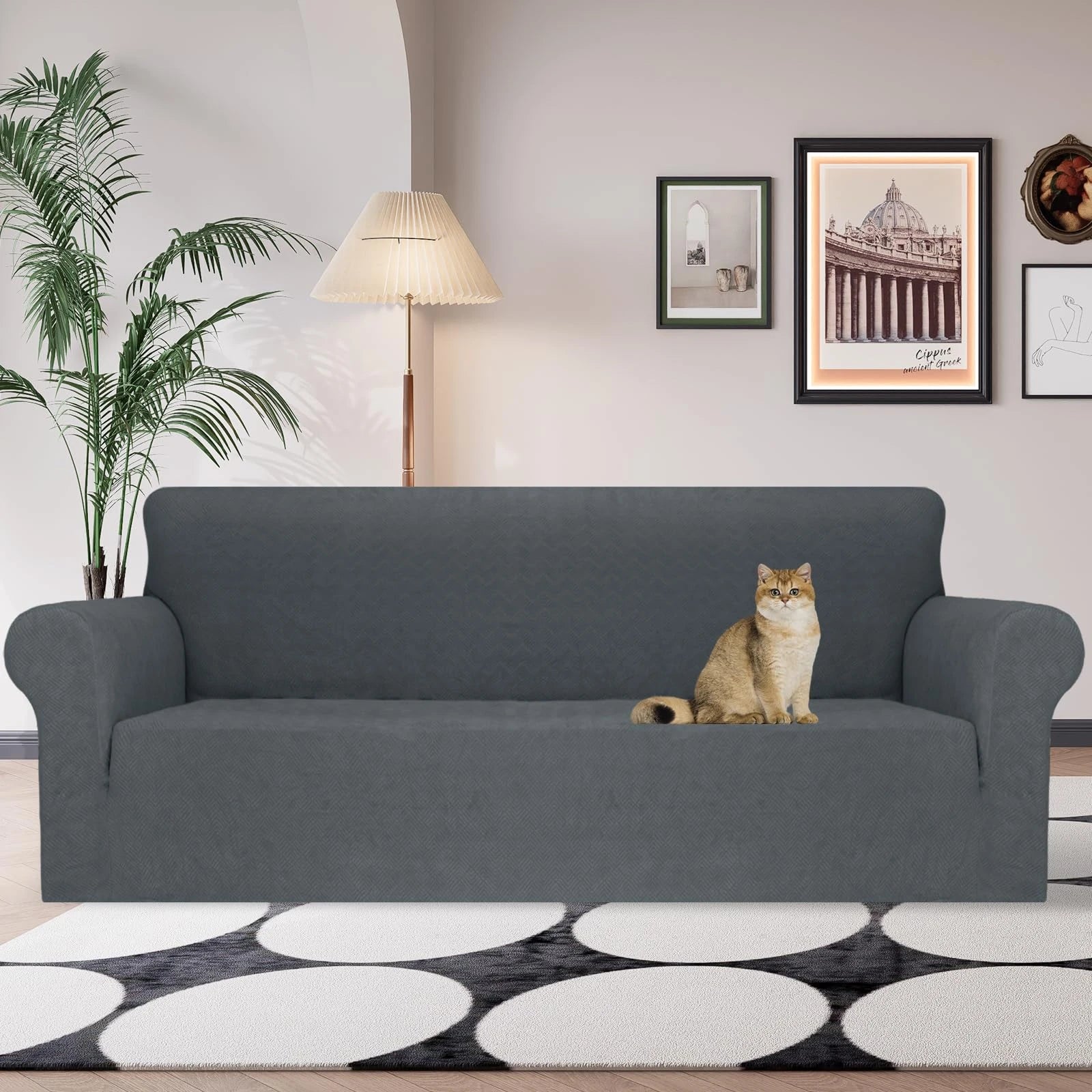 YSTYLE Stretch 4 Seater Sofa Cover with Armrests Anti-Slip Washable-YSTYLE