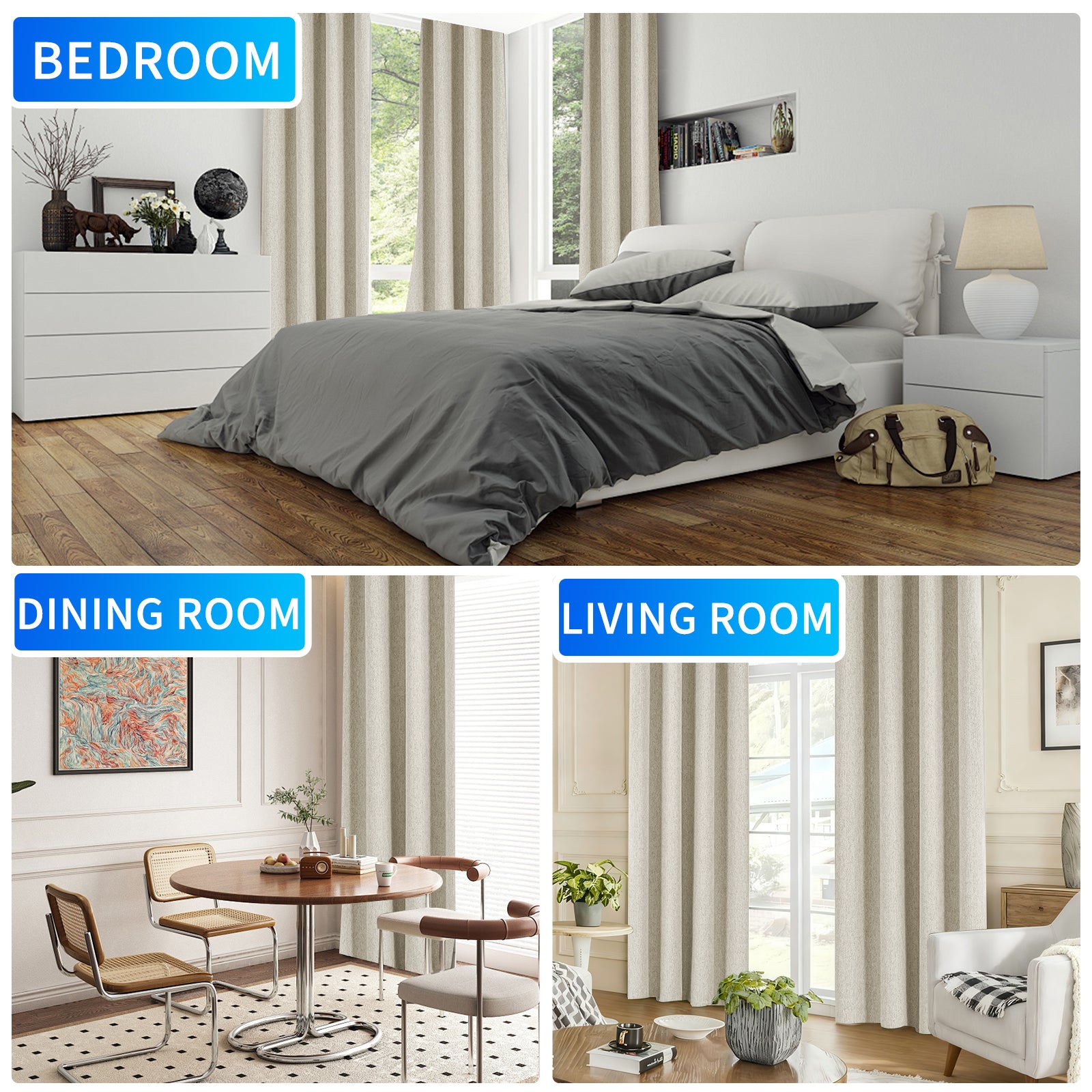Ystyle 2 Pieces Linen Blackout Curtains Thermal-YSTYLE