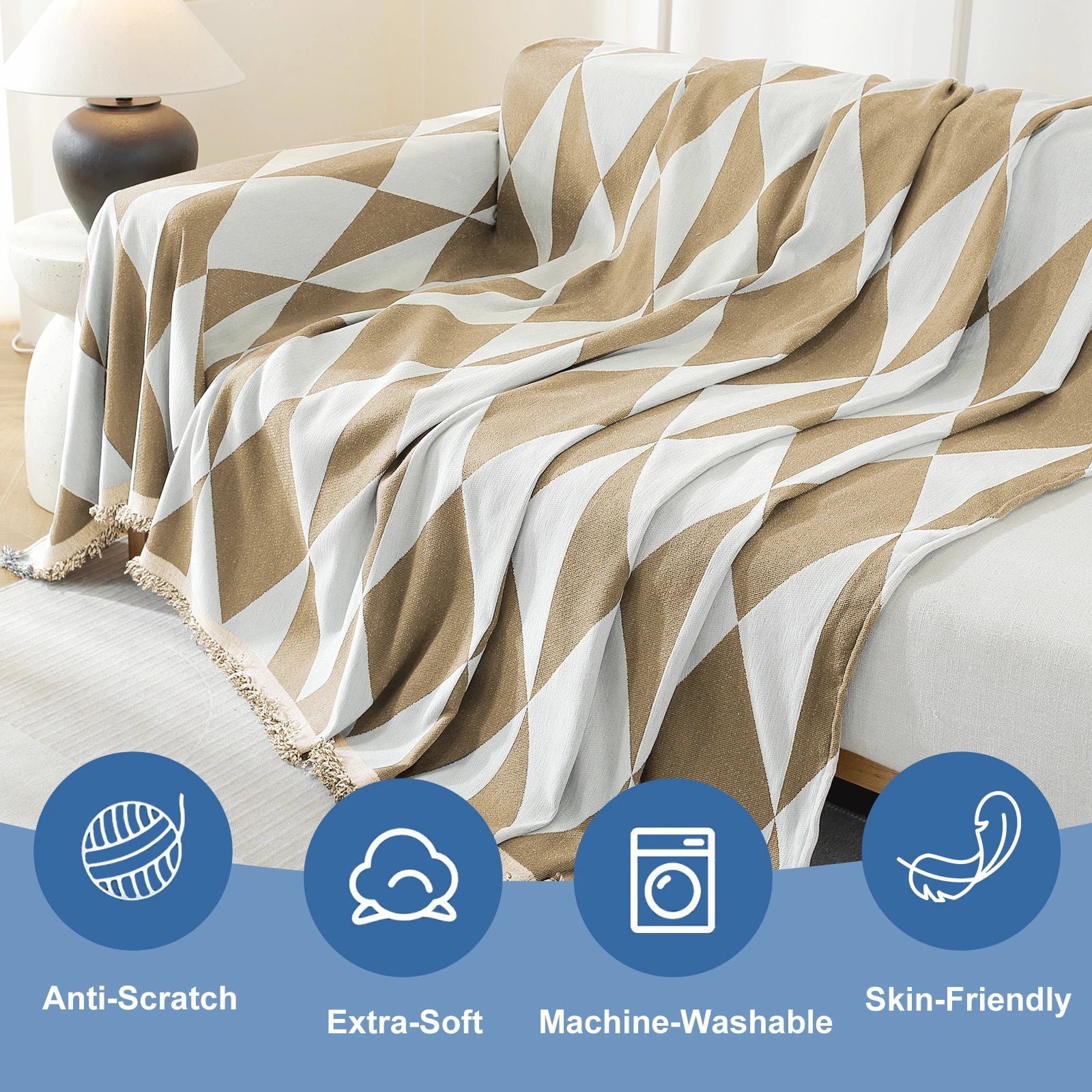 YSTYLE 2 Seater Sofa Blanket , Full Coverage, Stain-Resistant, All-Season Design,Geometric Rhombus