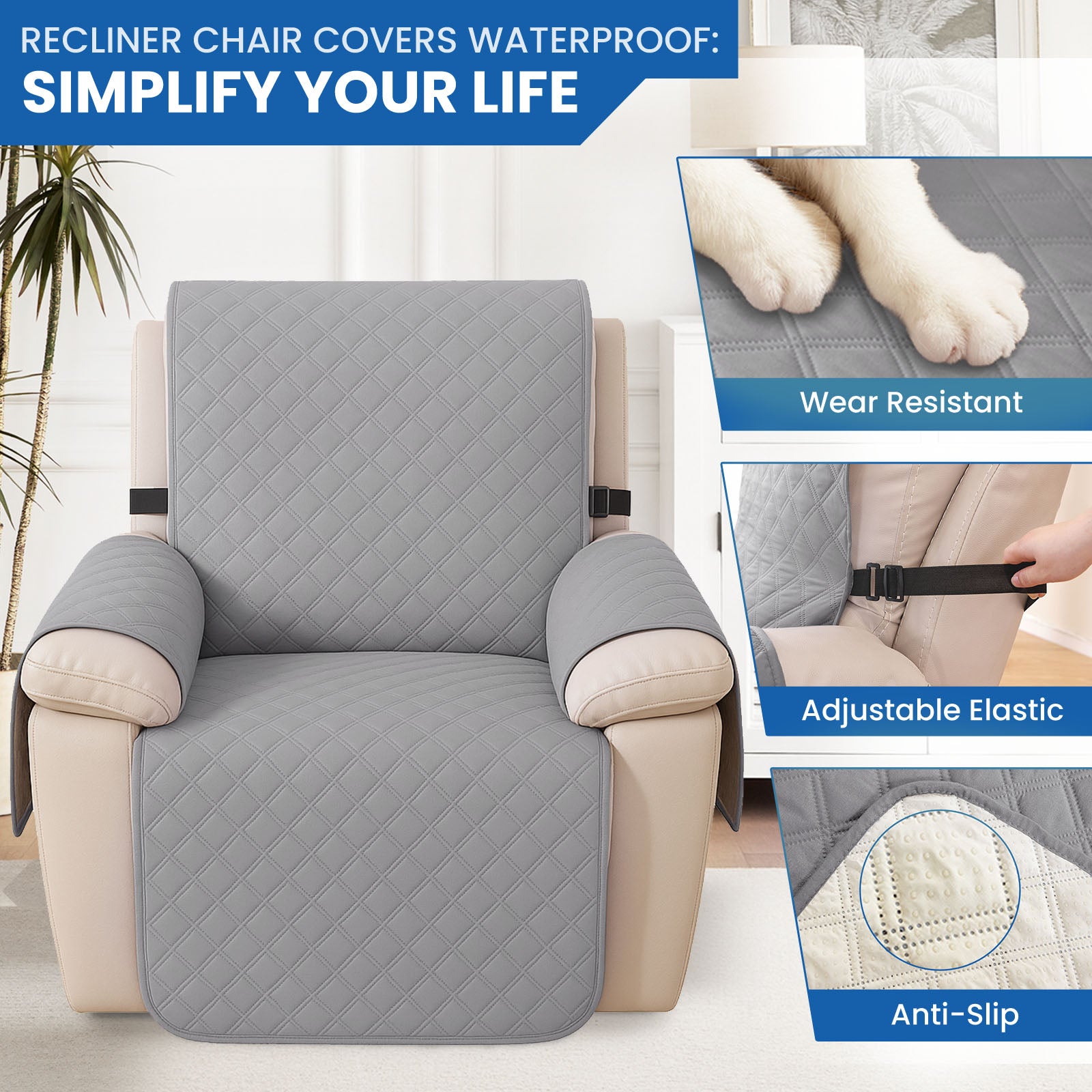 YSTYLE Waterproof Armchair Cover with Pockets and Non Slip Backing-YSTYLE