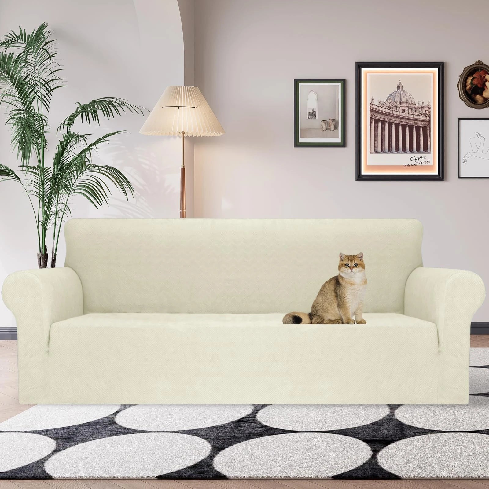 YSTYLE Stretch 4 Seater Sofa Cover with Armrests Anti-Slip Washable-YSTYLE