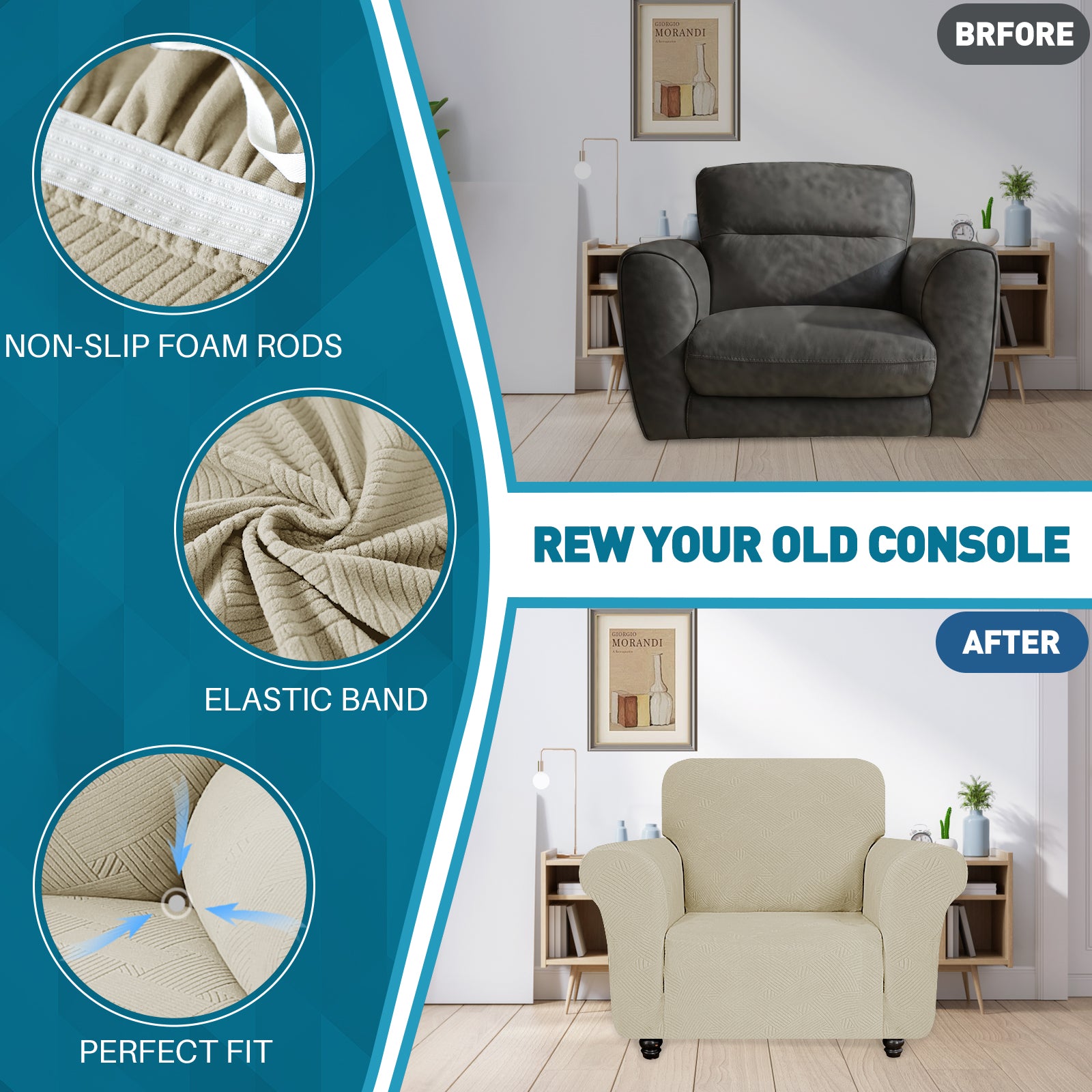 YSTYLE Hoch Stretch 1-Sitzer Sessel Bezug Anti-Rutsch Waschbar