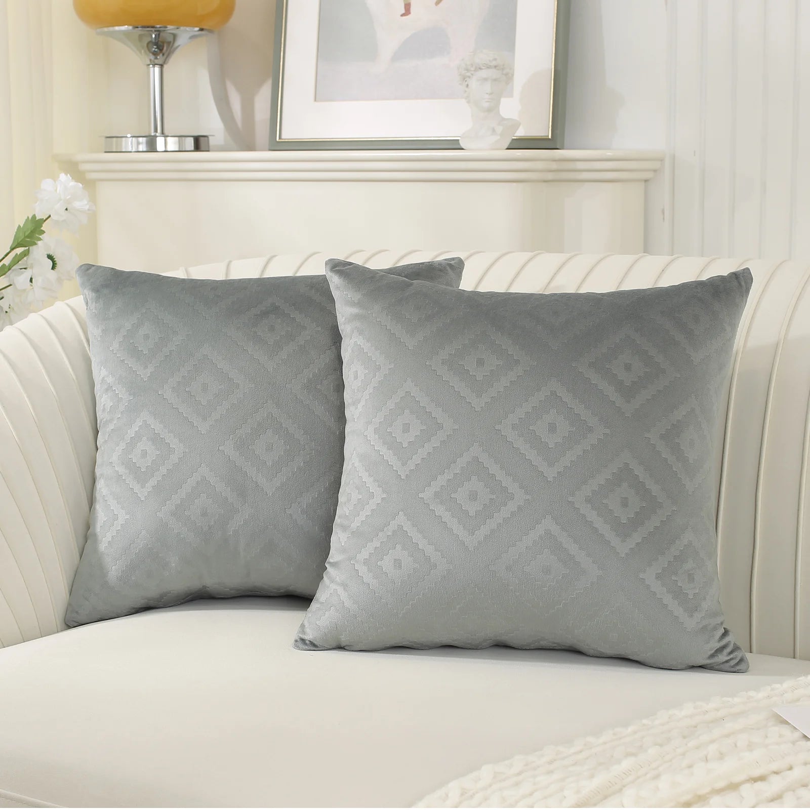 YSTYLE Velvet Sofa Cushion Covers, Decorative Throw Pillow Covers, 2 pcs, Hidden Zipper-Square shape