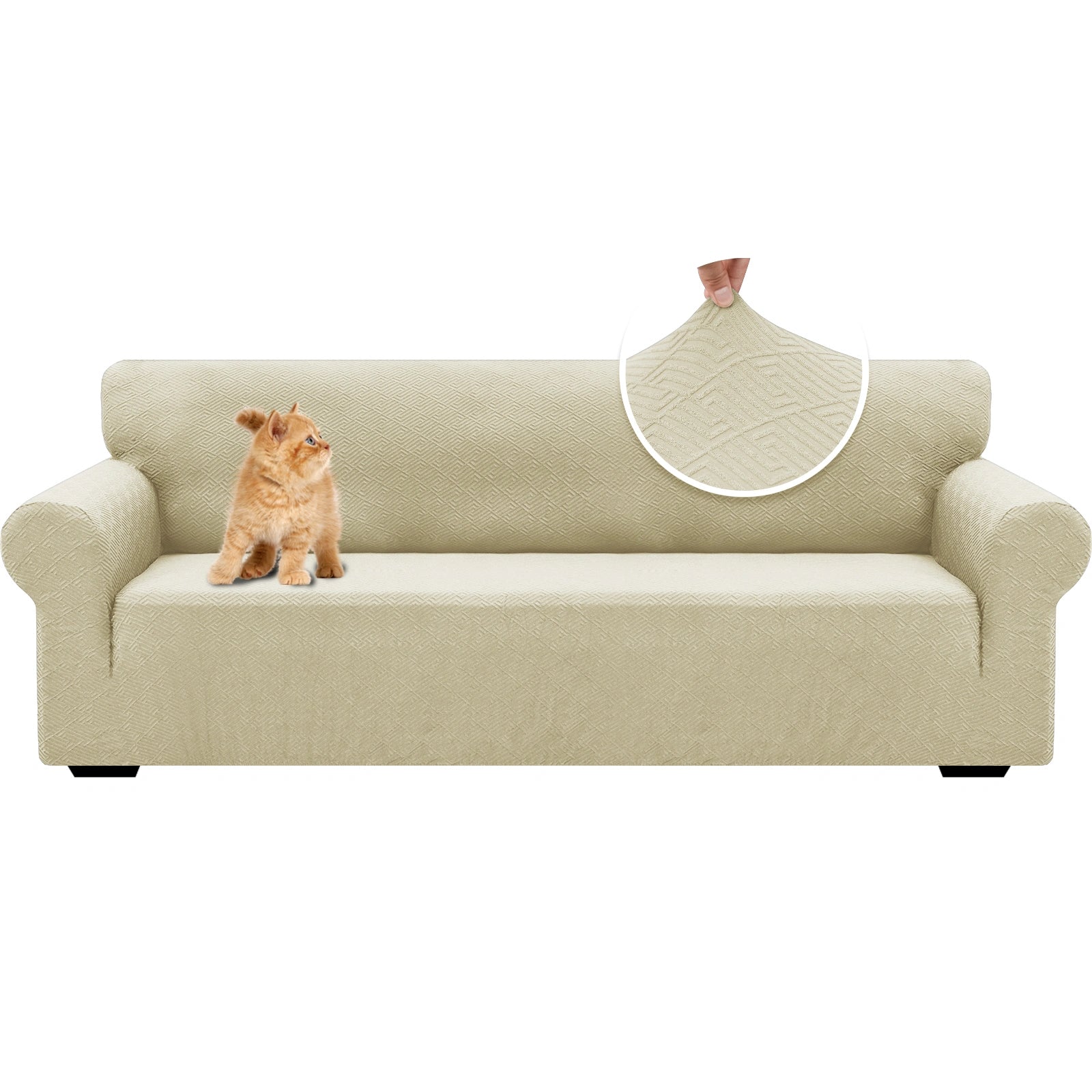 YSTYLE Stretch 4 Seater Sofa Cover with Armrests Geometric Jacquard Pattern-YSTYLE