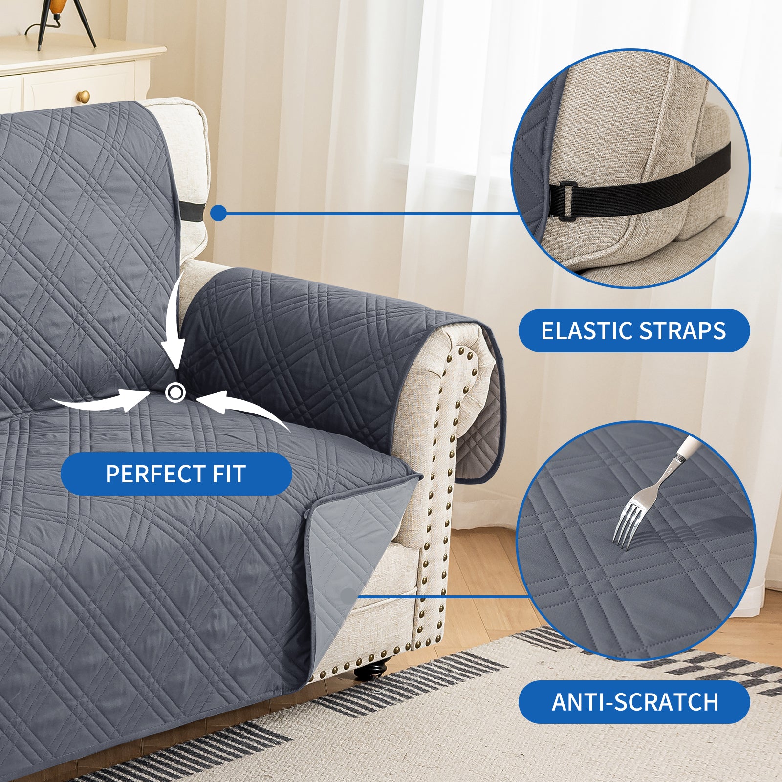 Ystyle Reversible 4 Seater Sofa Cover with Armrests Anti-Slip-YSTYLE