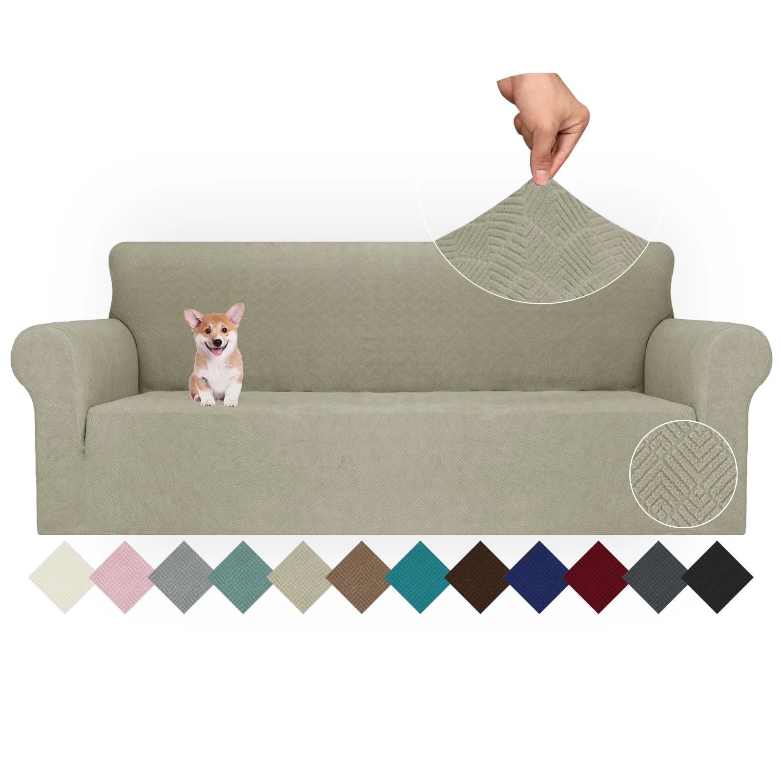 YSTYLE Stretch 4 Seater Sofa Cover with Armrests Anti-Slip Washable-YSTYLE