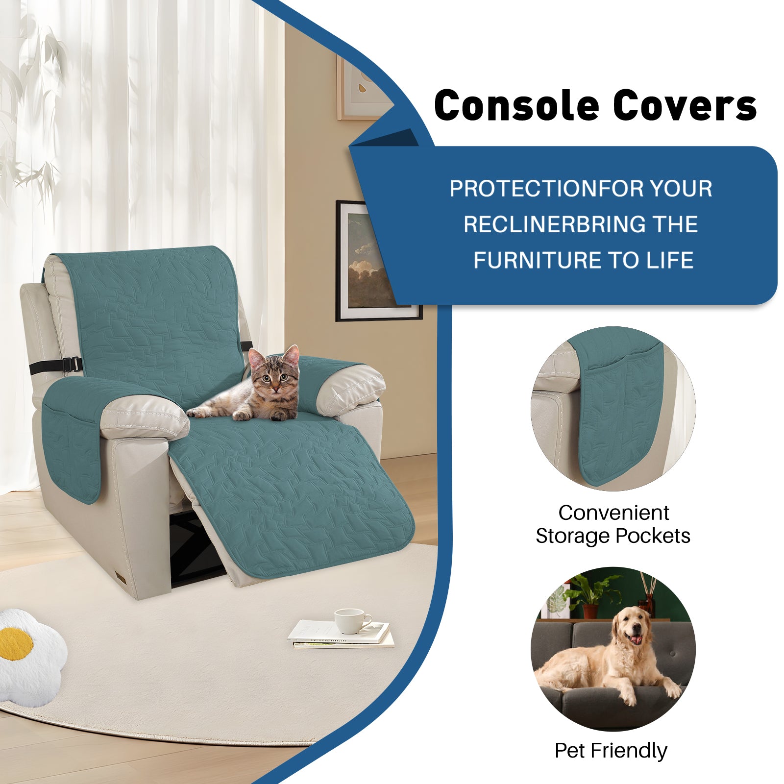 Capa para Sillón Reclinable de 1 Plazas YSTYLE – Impermeable, Antideslizante, Ajuste Elástico con Apoyabrazos