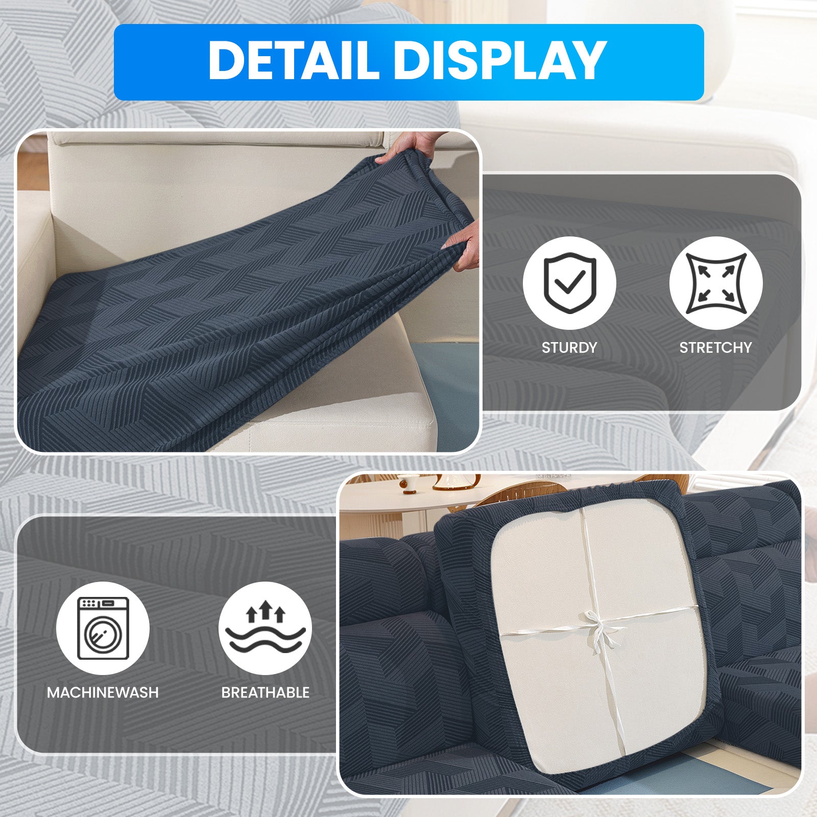 Ystyle Elastic Sofa Seat Cover, Universal Living Room Cushion Cover, Separate Sofa Cushion Slipcovers, Non-Slip, Stain-Resistant, Super Soft & Washable(2 Pieces+Chaise longue)