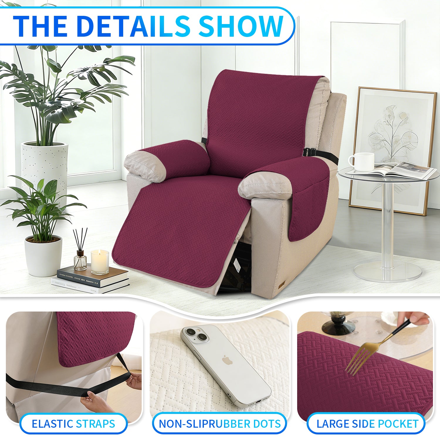 imperméable Armchair couverture with antidérapant Back and Side Pockets