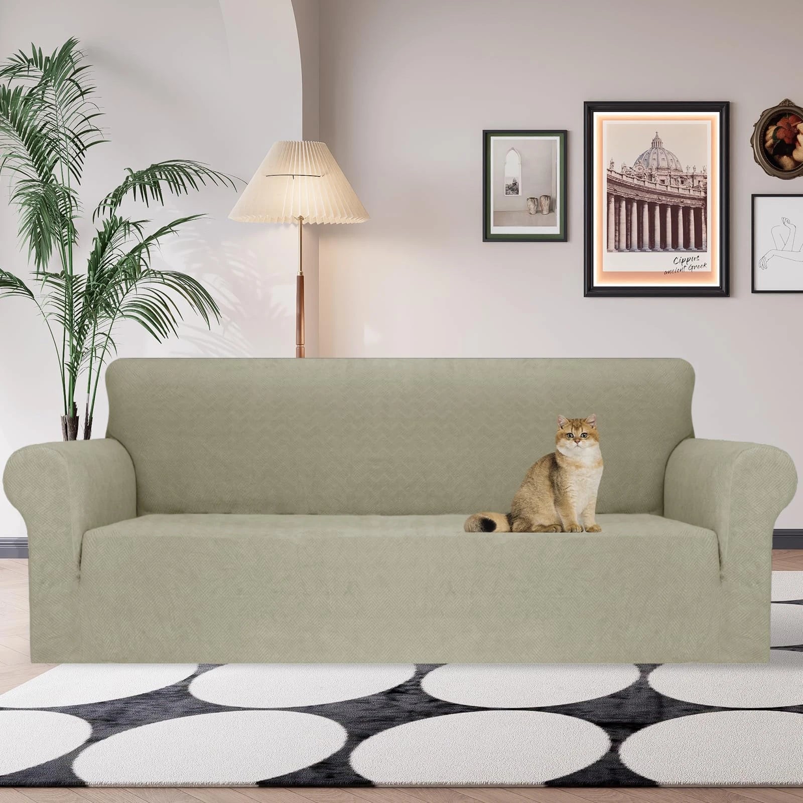 YSTYLE Stretch 4 Seater Sofa Cover with Armrests Anti-Slip Washable-YSTYLE