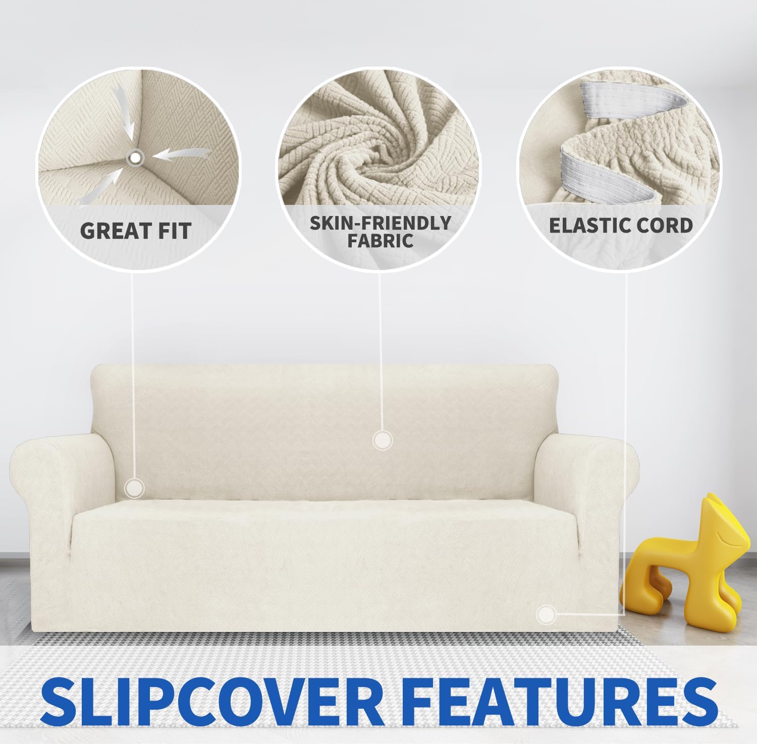 YSTYLE Cubierta de Sofá para 3 Personas – Ajuste Elástico, Antideslizante, Resistente a los Animales Domésticos, Cobertura Completa, Lavable, Diamante