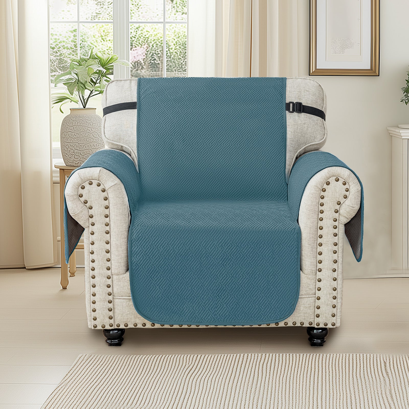 YSTYLE 1 Seater Sofa Cover with Armrests Geometric Pattern Anti Slip-YSTYLE