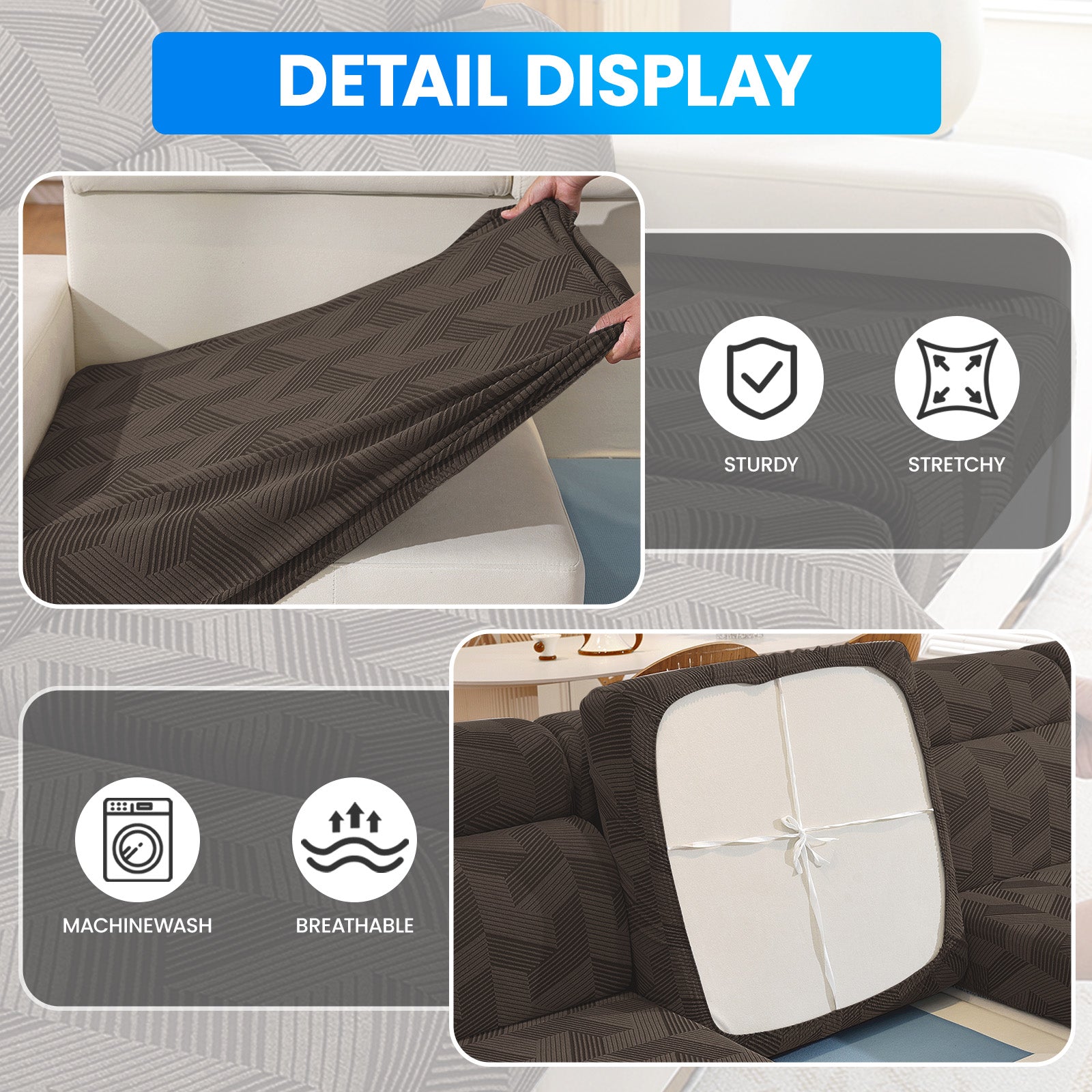 Ystyle Elastic Sofa Seat Cover, Universal Living Room Cushion Cover, Separate Sofa Cushion Slipcovers, Non-Slip, Stain-Resistant, Super Soft & Washable(2 Pieces+Chaise longue)