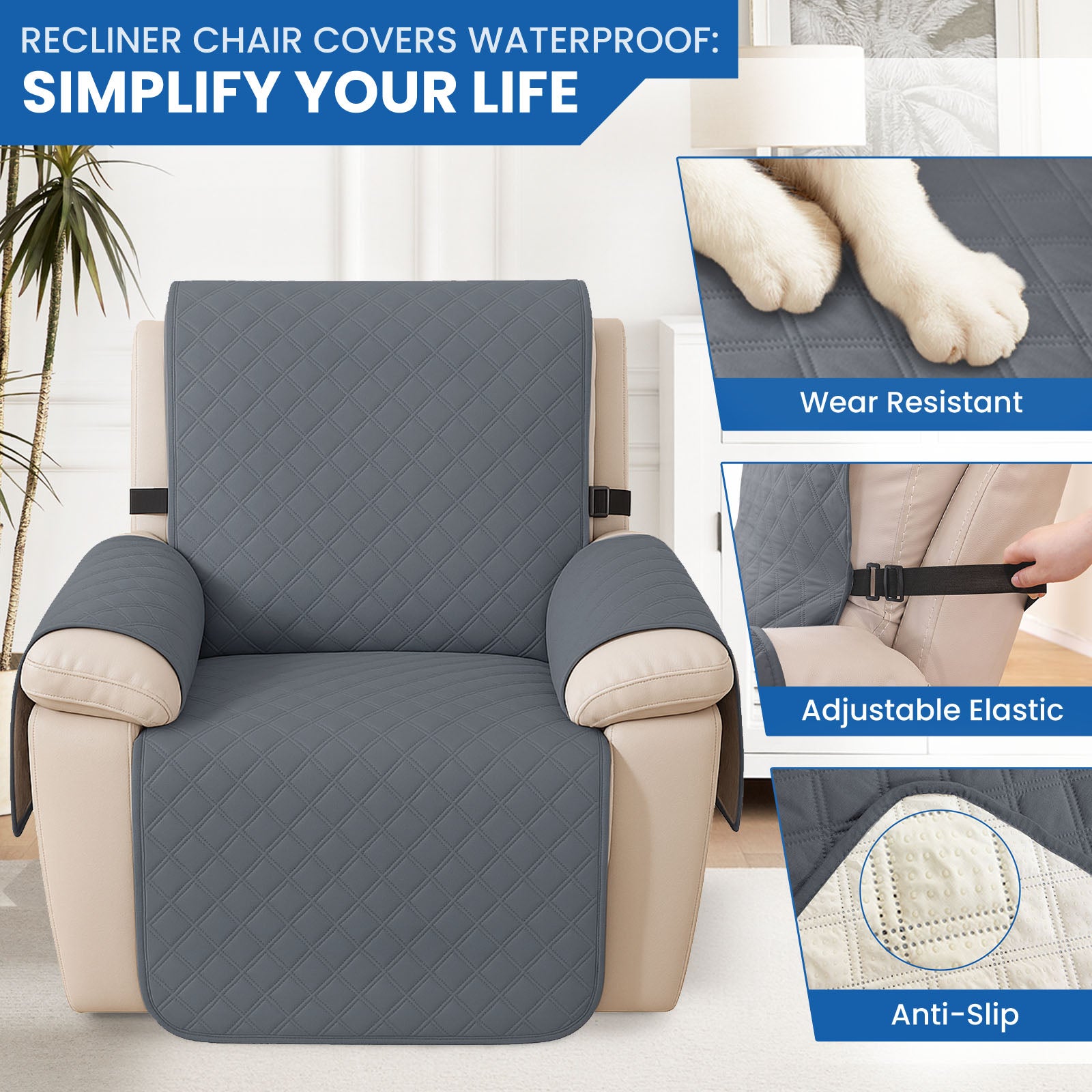 YSTYLE Waterproof Armchair Cover with Pockets and Non Slip Backing-YSTYLE
