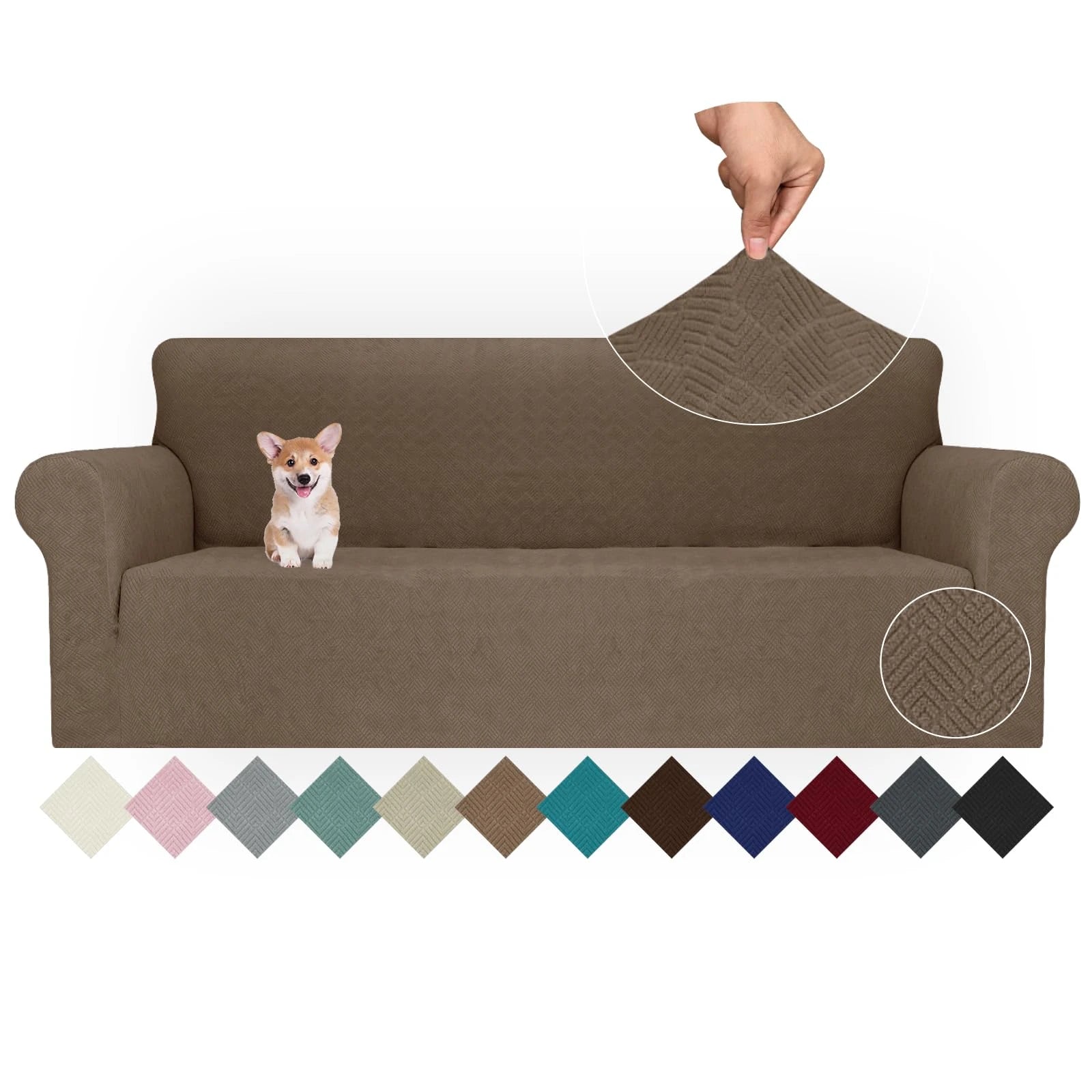 YSTYLE Stretch 4 Seater Sofa Cover with Armrests Anti-Slip Washable-YSTYLE
