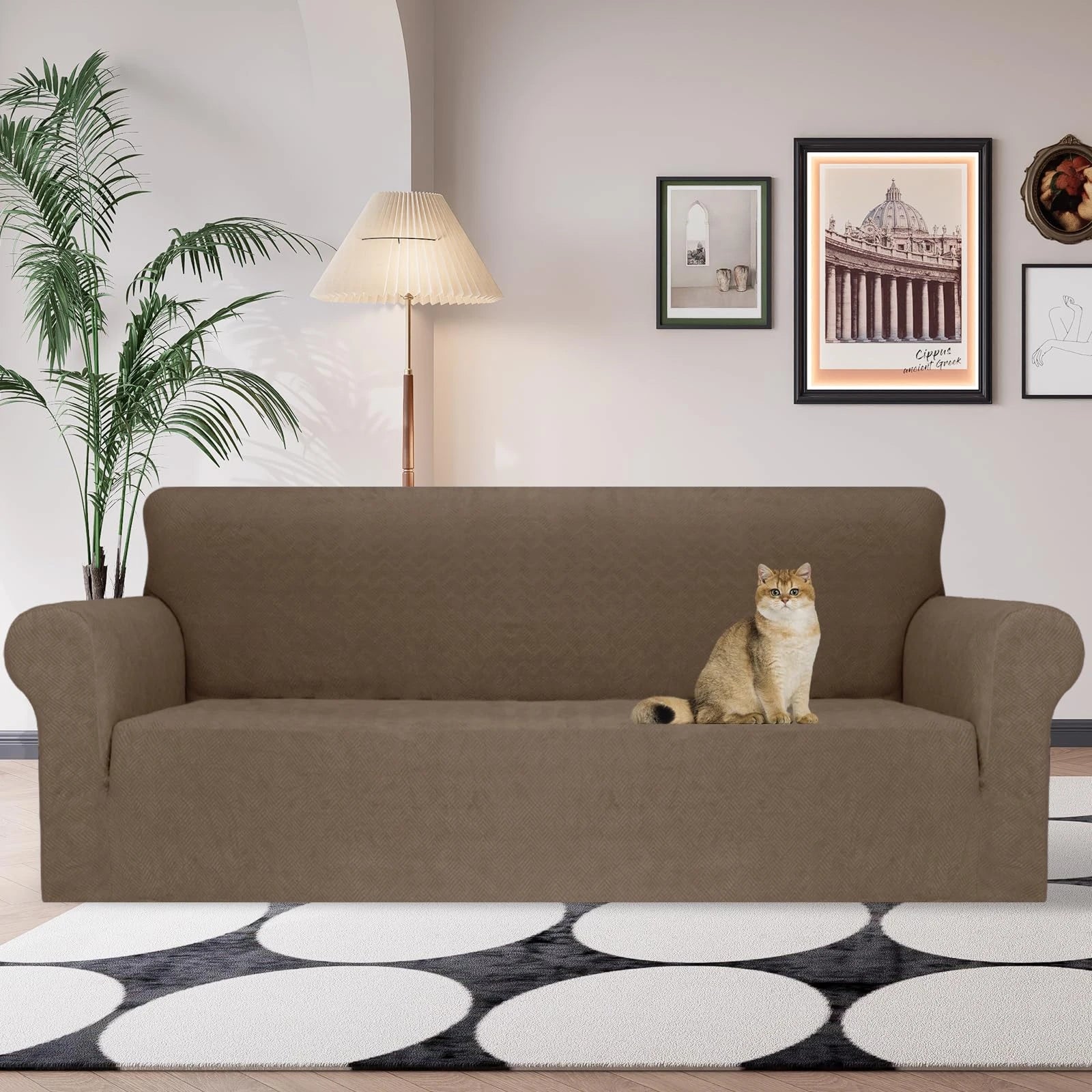 YSTYLE Stretch 4 Seater Sofa Cover with Armrests Anti-Slip Washable-YSTYLE
