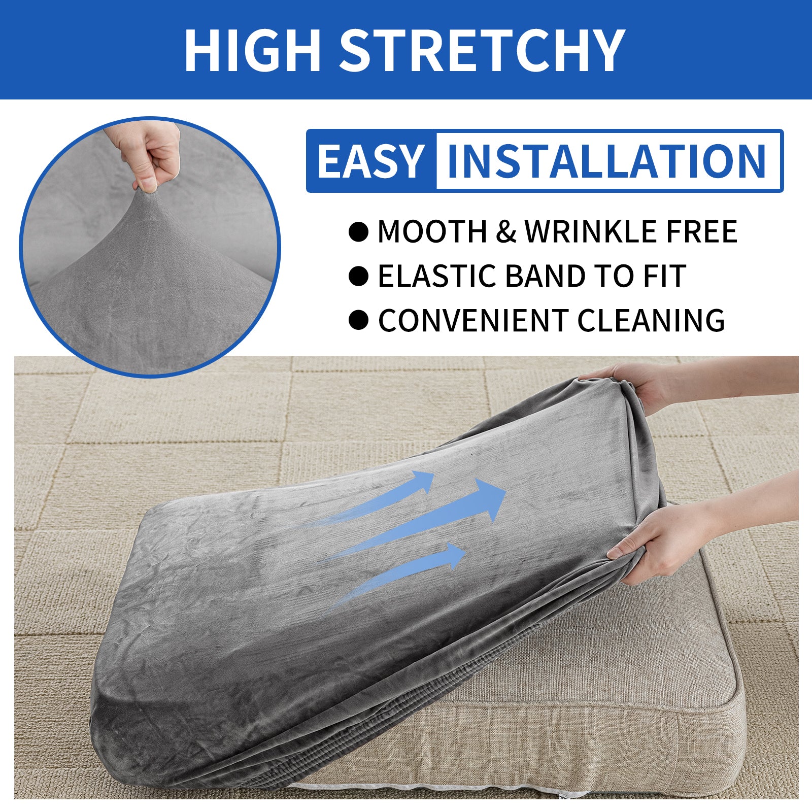 YSTYLE 3 Pieces Velvet Cushion Cover – Stretch Fit, Anti-Slip, Universal for Separate Sofa Cushions