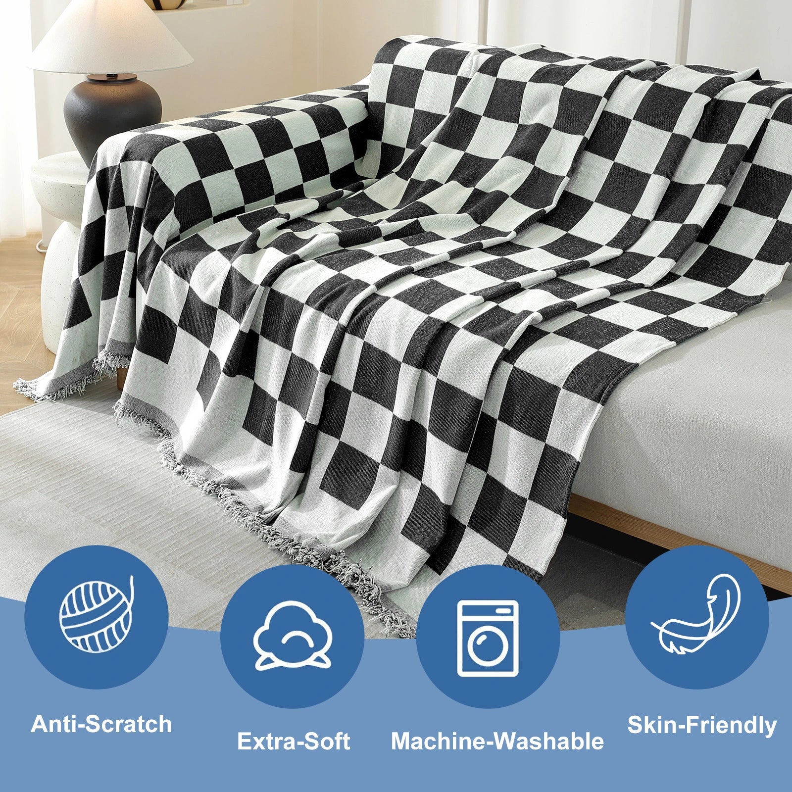 YSTYLE 1 Seater Blanket – Versatile Sofa Blanket, Full Coverage, Anti-Stain Design,Geometric Square