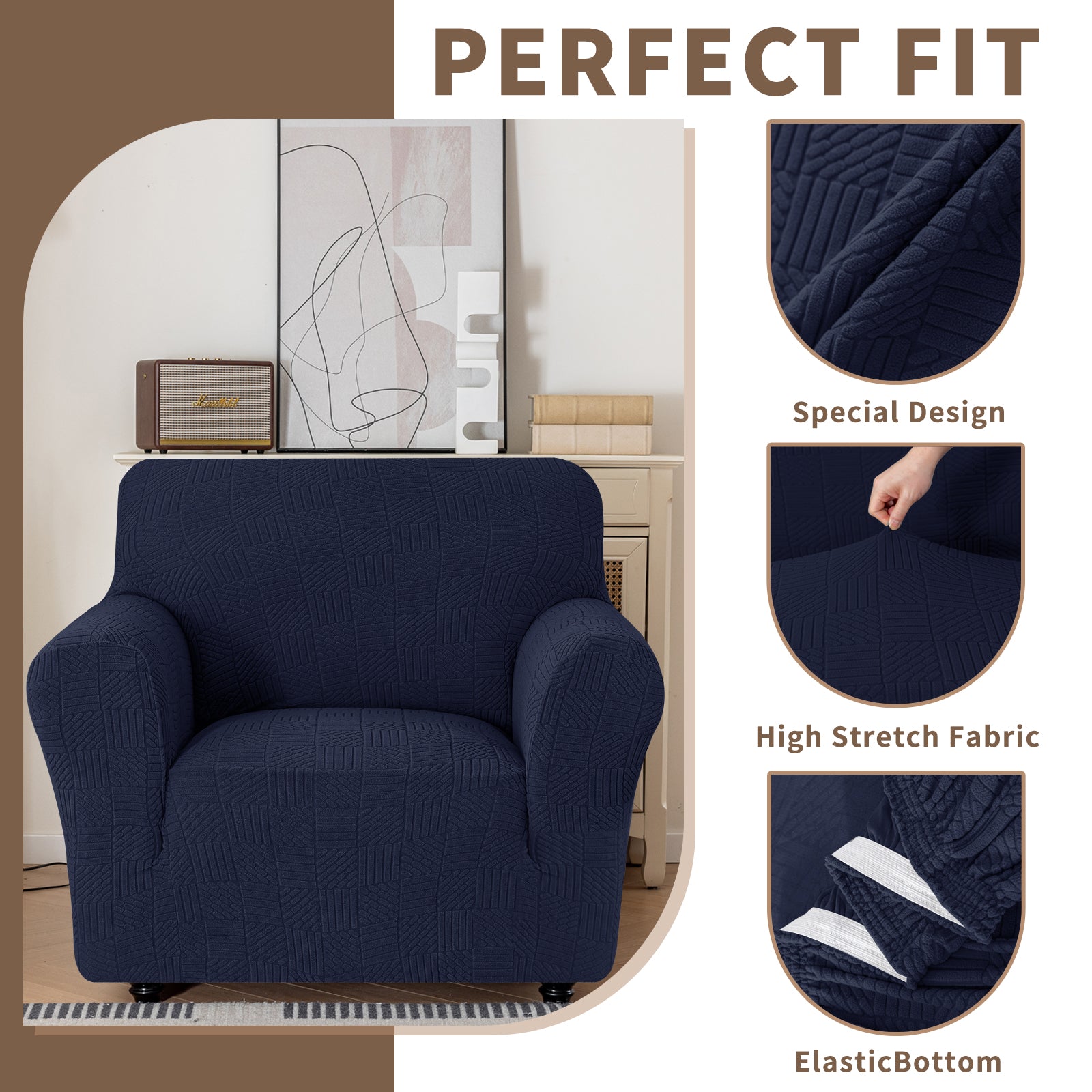 Copertura per divano a 1 posto YSTYLE Stretch 78-116cm con motivo geometrico