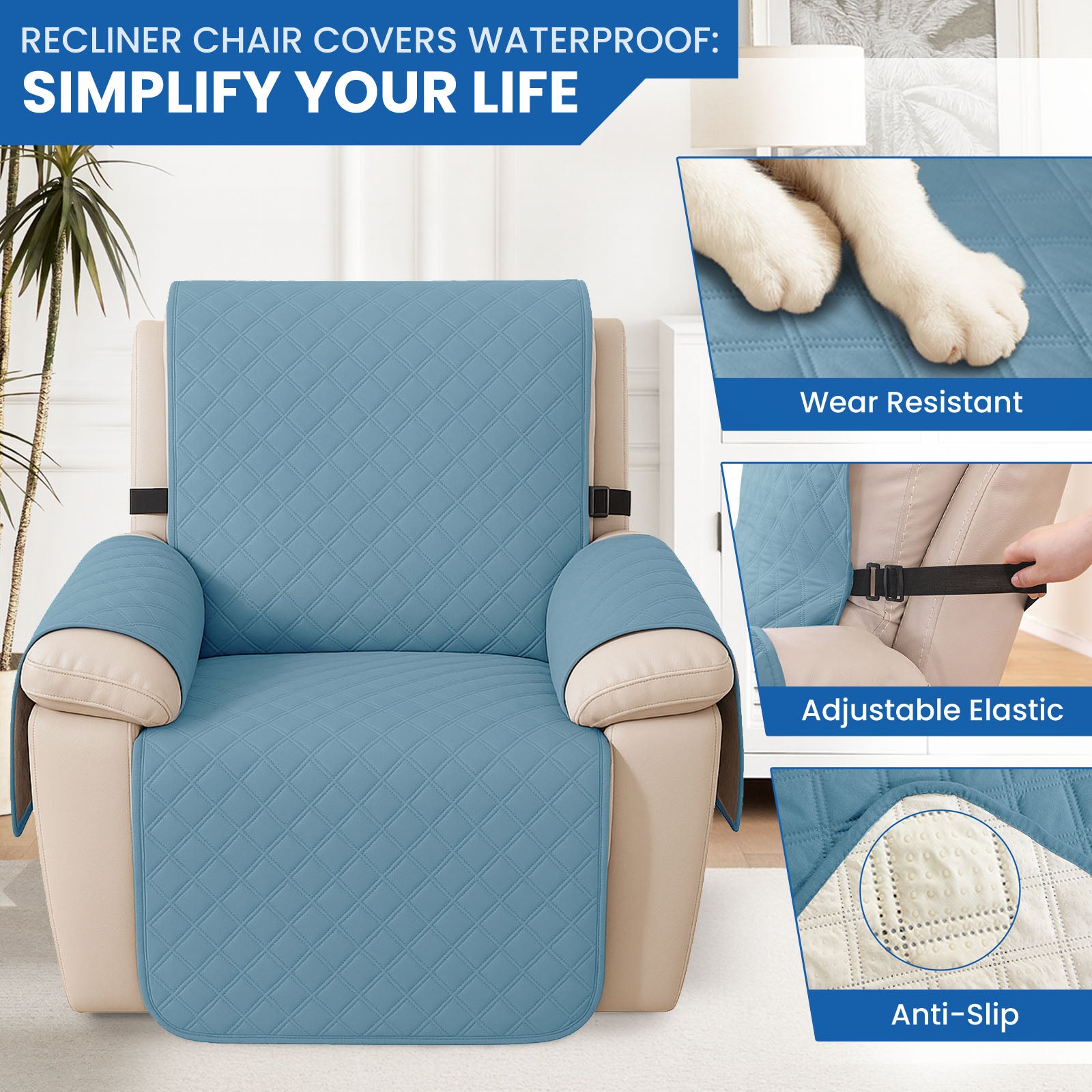 YSTYLE Waterproof Armchair Cover with Pockets and Non Slip Backing-YSTYLE