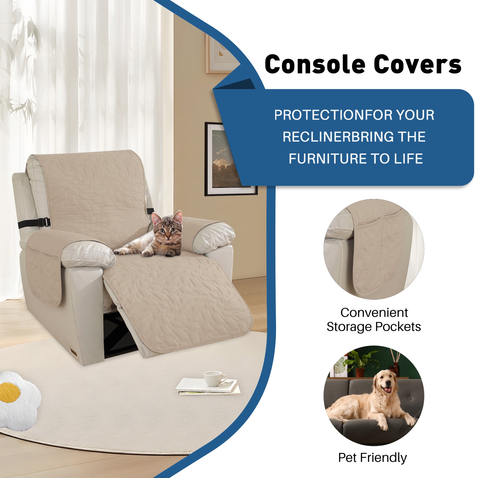 YSTYLE imperméable Large Reclining Armchair couverture Non Slip protection