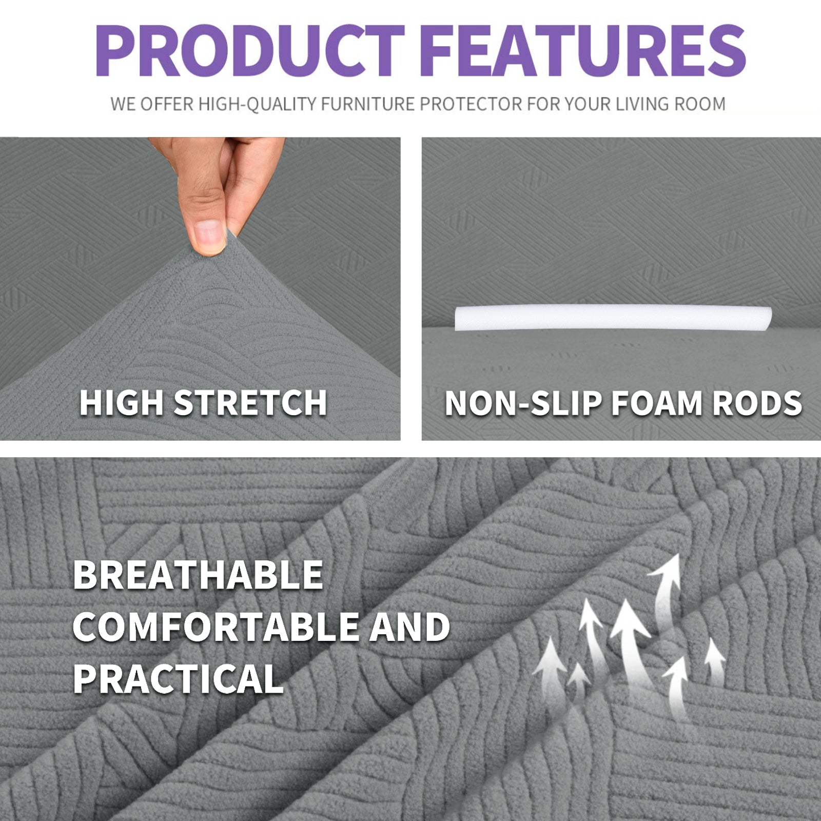 YSTYLE Hoch Stretch 3-Sitzer Sofa Bezug Anti-Rutsch Waschbar