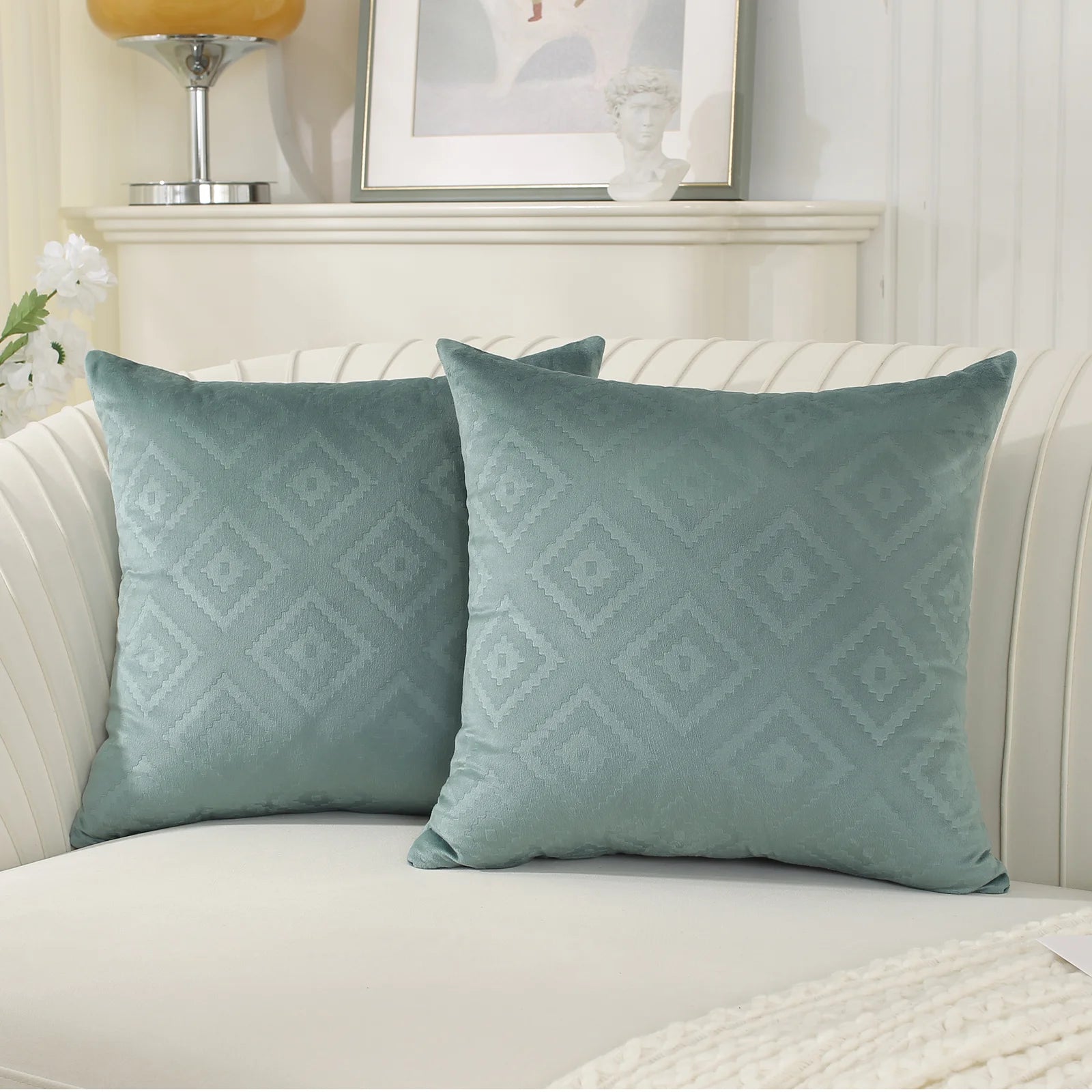 YSTYLE Velvet Sofa Cushion Covers, Decorative Throw Pillow Covers, 2 pcs, Hidden Zipper-Square shape