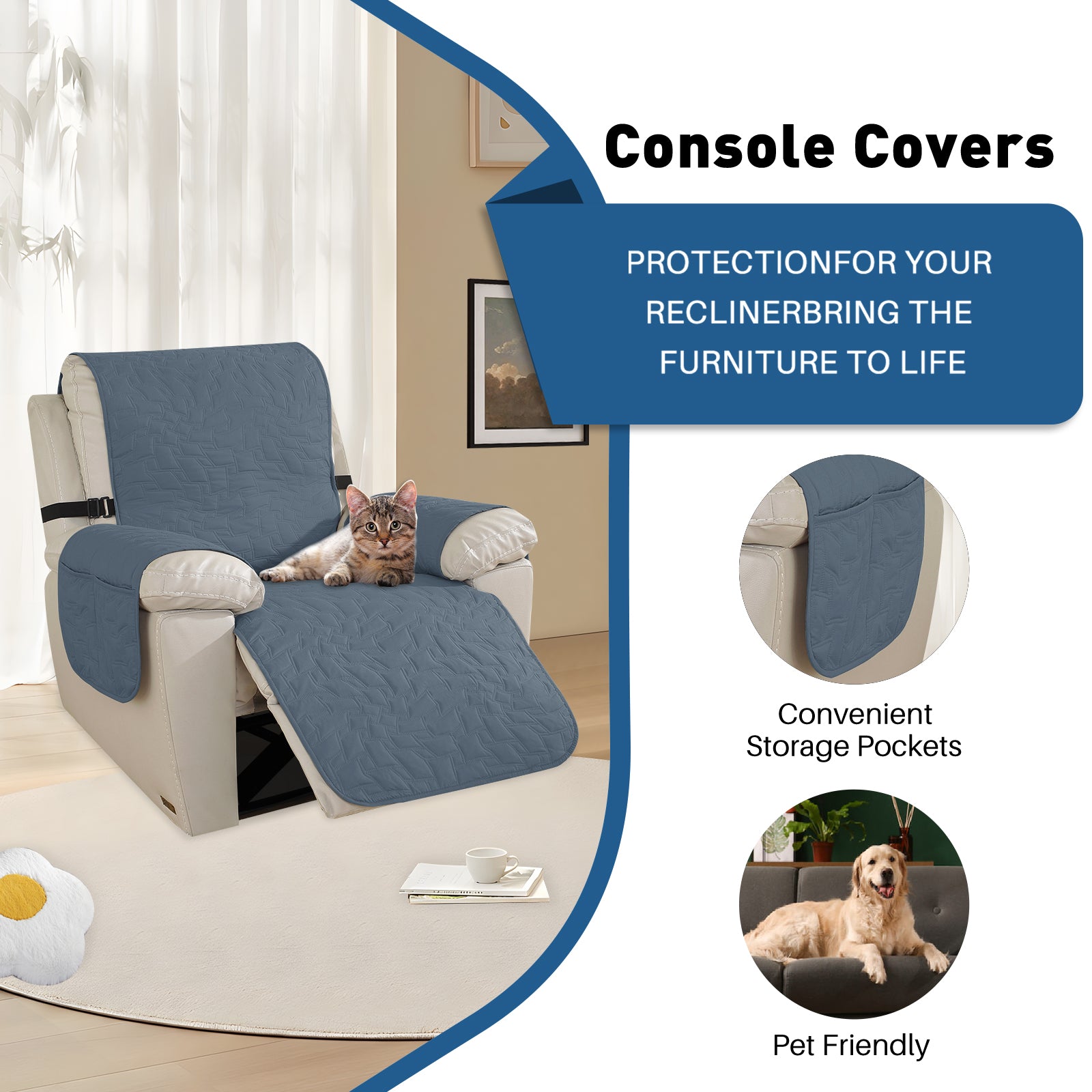 YSTYLE imperméable Large Reclining Armchair couverture Non Slip protection