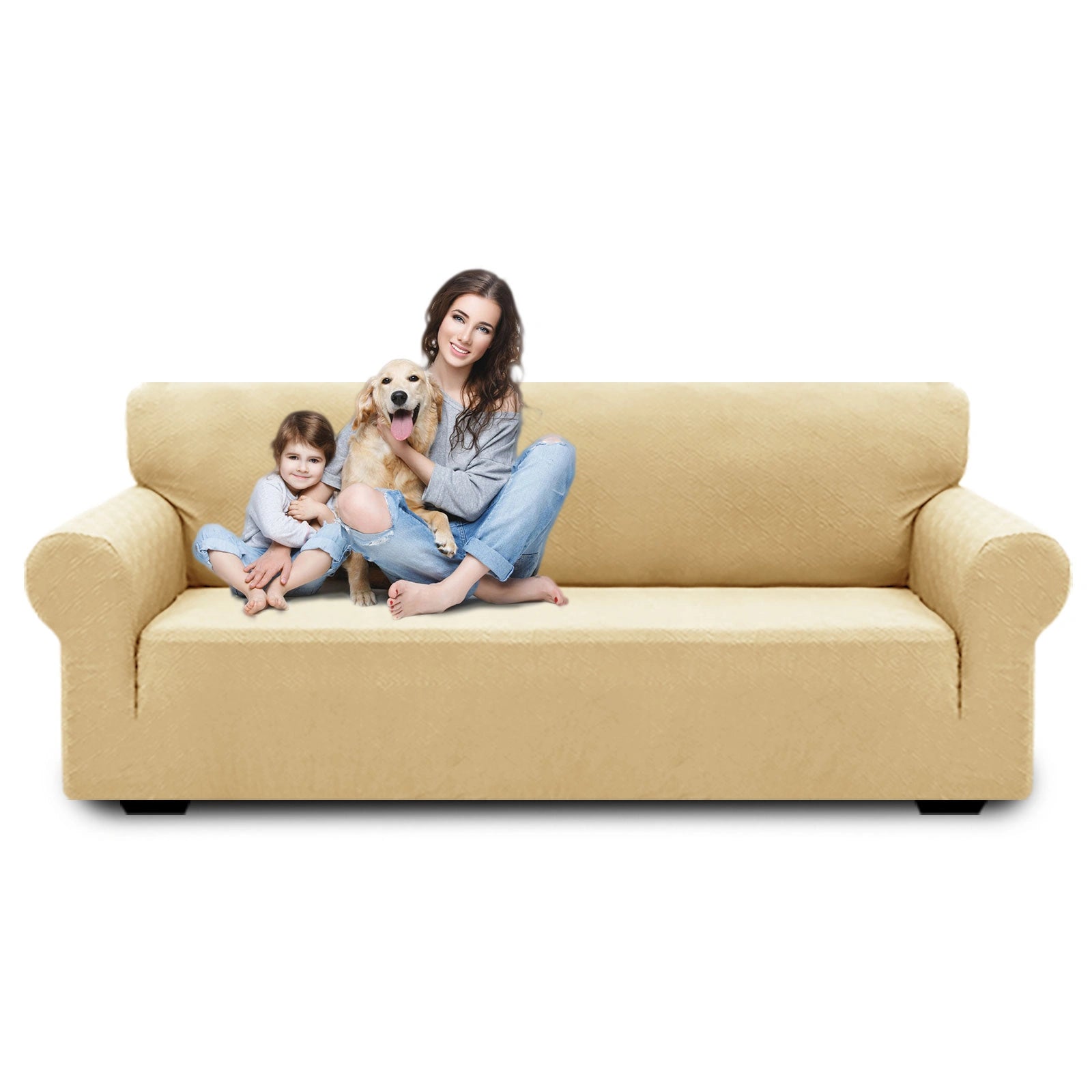 YSTYLE 4 Seater Sofa Cover – Stretch Fit, Pet Scratch Resistant, Geometric Jacquard, Anti-Slip, Washable-Back Shape