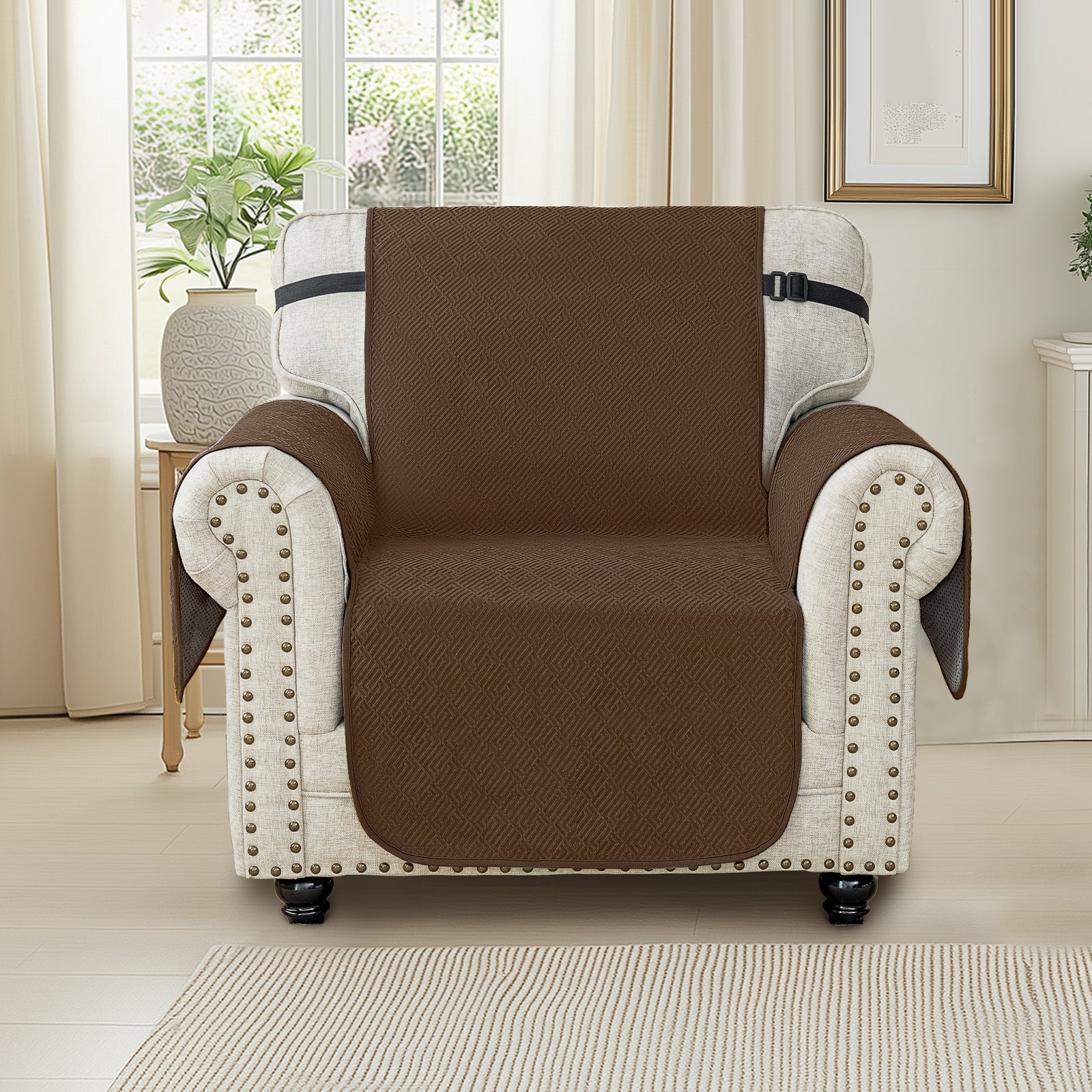 Waterproof Sofa Cover with Chaise and Non-Slip Geometric Pattern Design