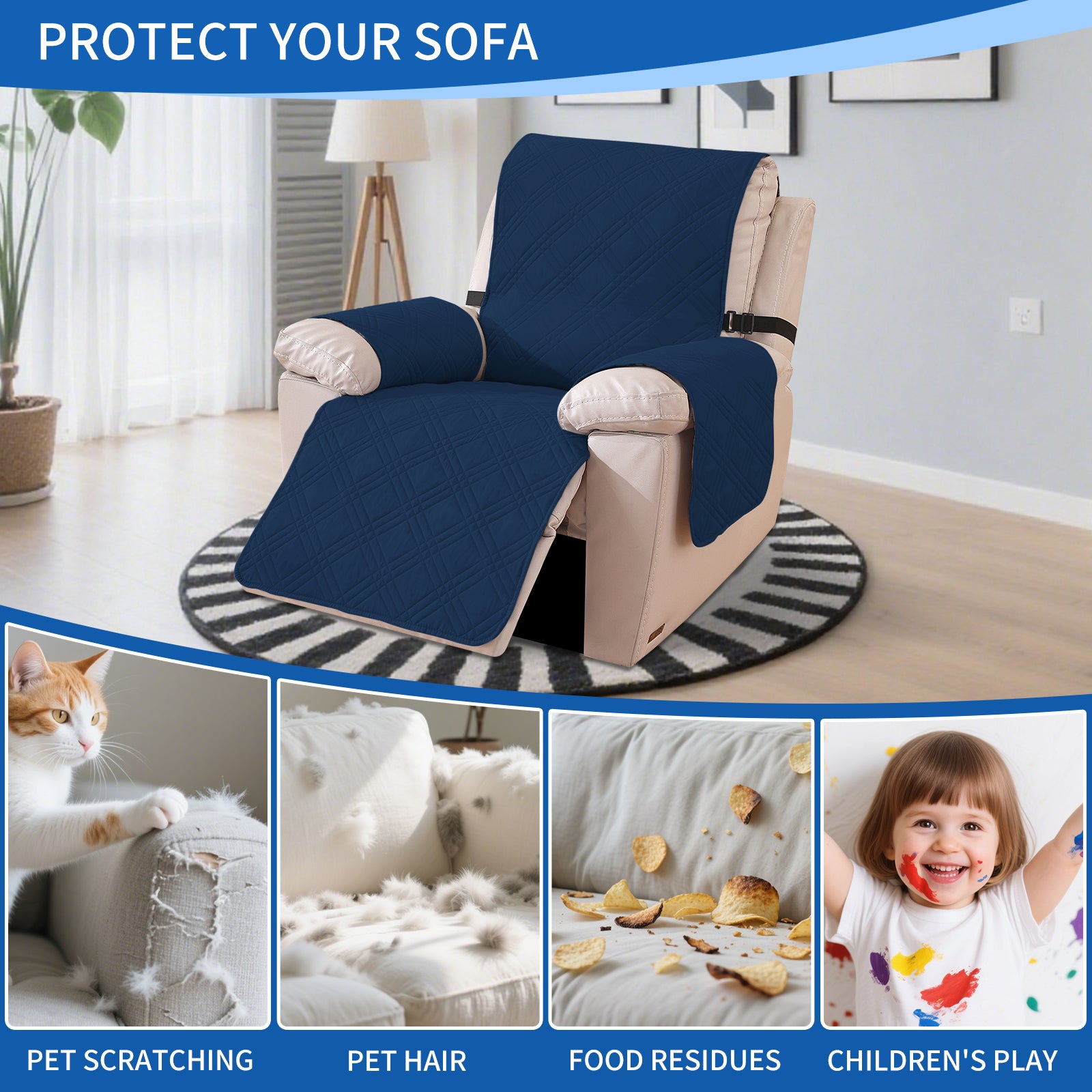 YSTYLE Reversible Reclining Armchair Cover with Armrests Anti Scratch-YSTYLE