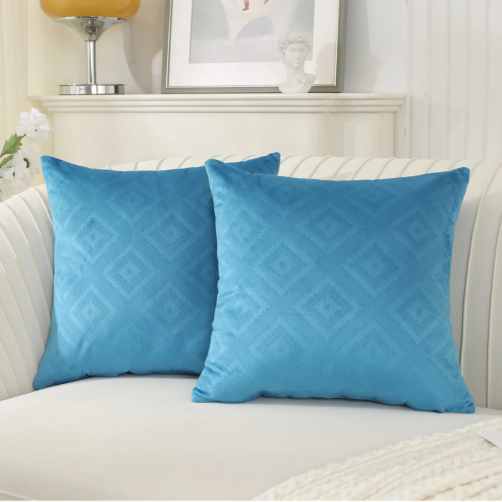 YSTYLE Velvet Sofa Cushion Covers, Decorative Throw Pillow Covers, 2 pcs, Hidden Zipper-Square shape